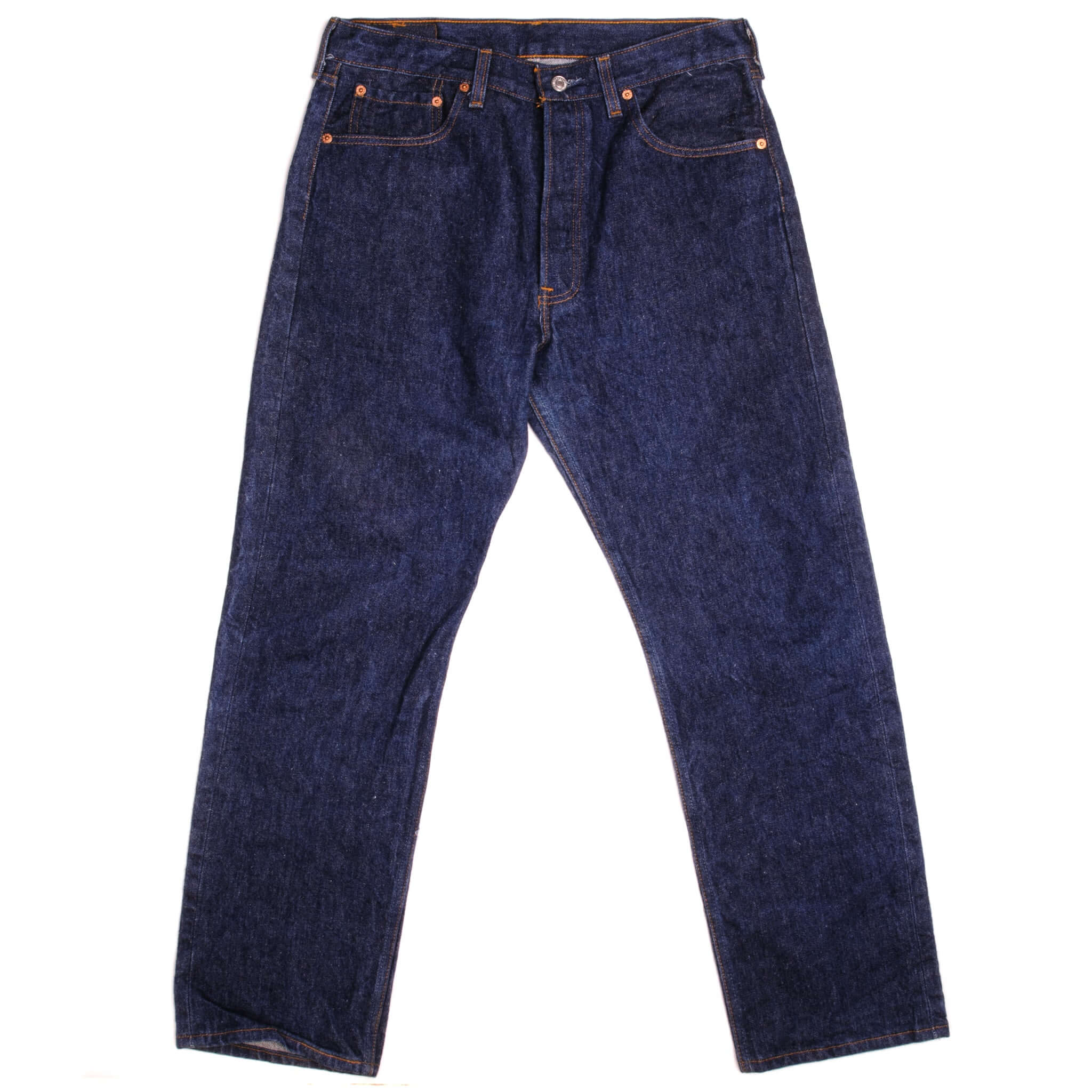 Beautiful Indigo Levis 501 Jeans Made in USA with a very dark wash. Size on Tag 34X32 ACTUAL SIZE 34X30 Back Button #524