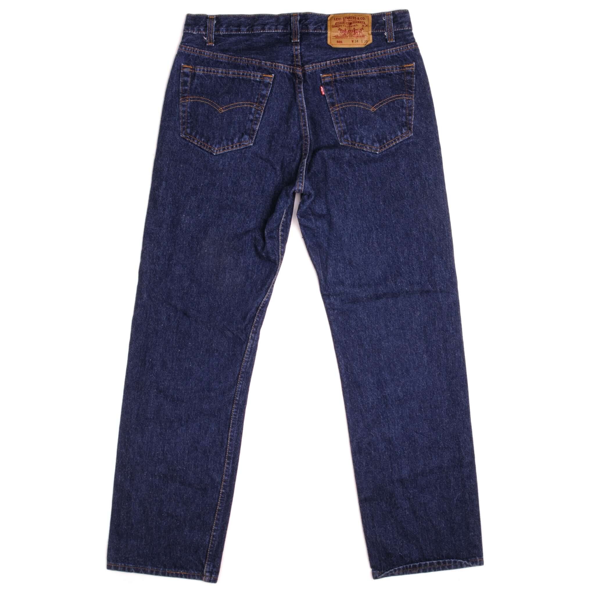 Beautiful Indigo Levis 501 Jeans Made in USA with a very dark wash. Size on Tag 34X30 ACTUAL SIZE 33X30 Back Button #501