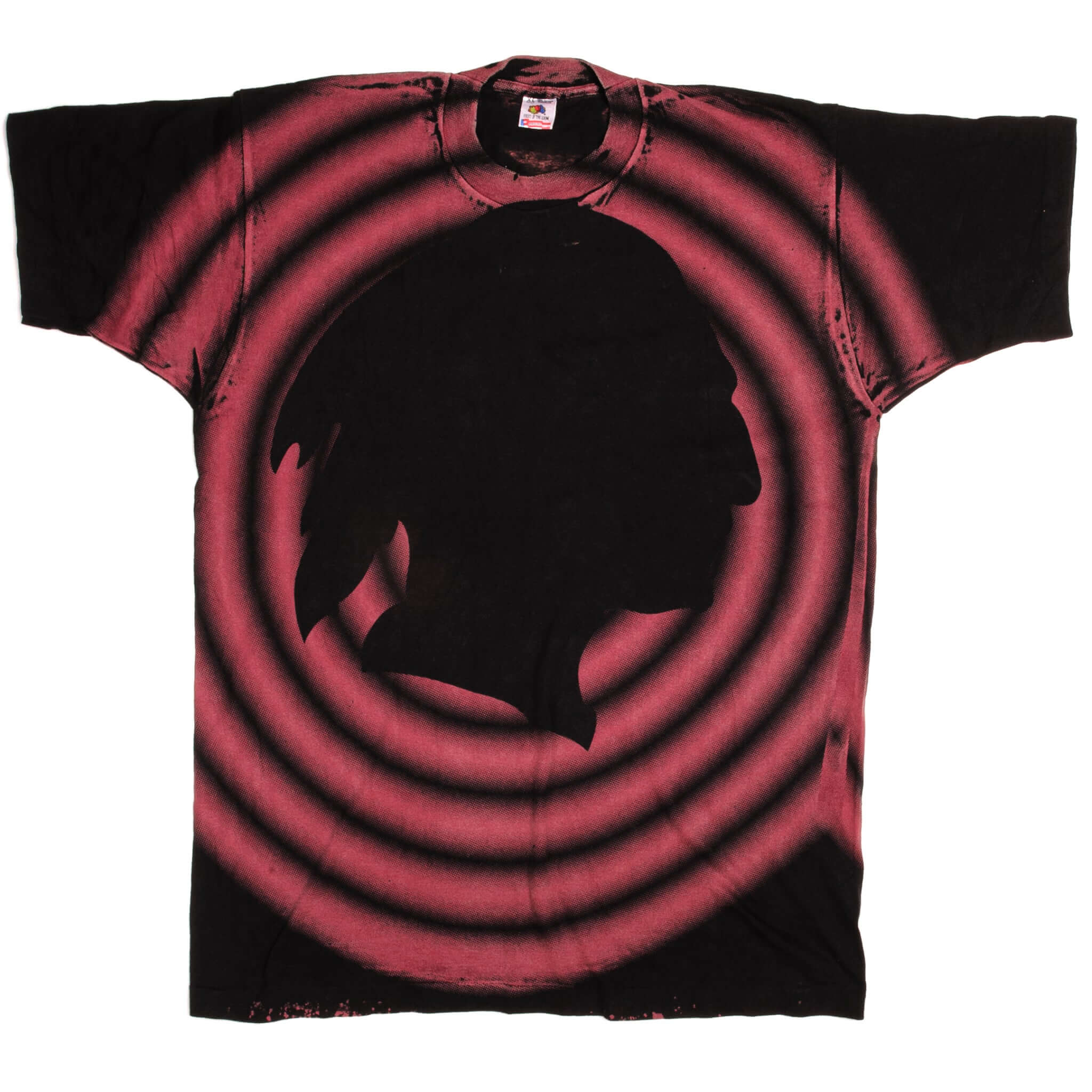 Vintage All Over Print Graphic Fruit of the Loom Tee Shirt 1990s Size XLarge With Single Stitch Sleeves.