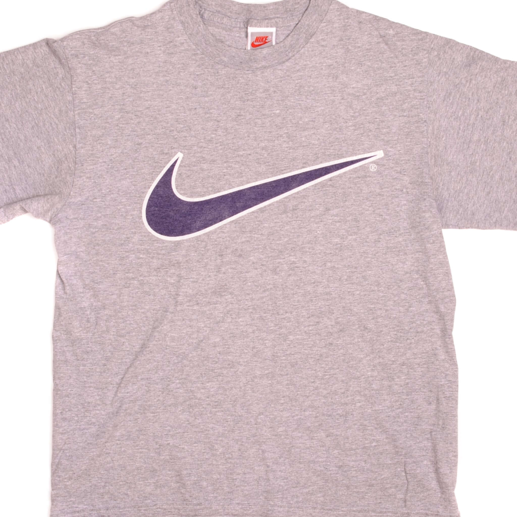 Vintage Nike Big Swoosh Logo Tee Shirt 1987-1994 Size S Made In USA with single stitch sleeves.