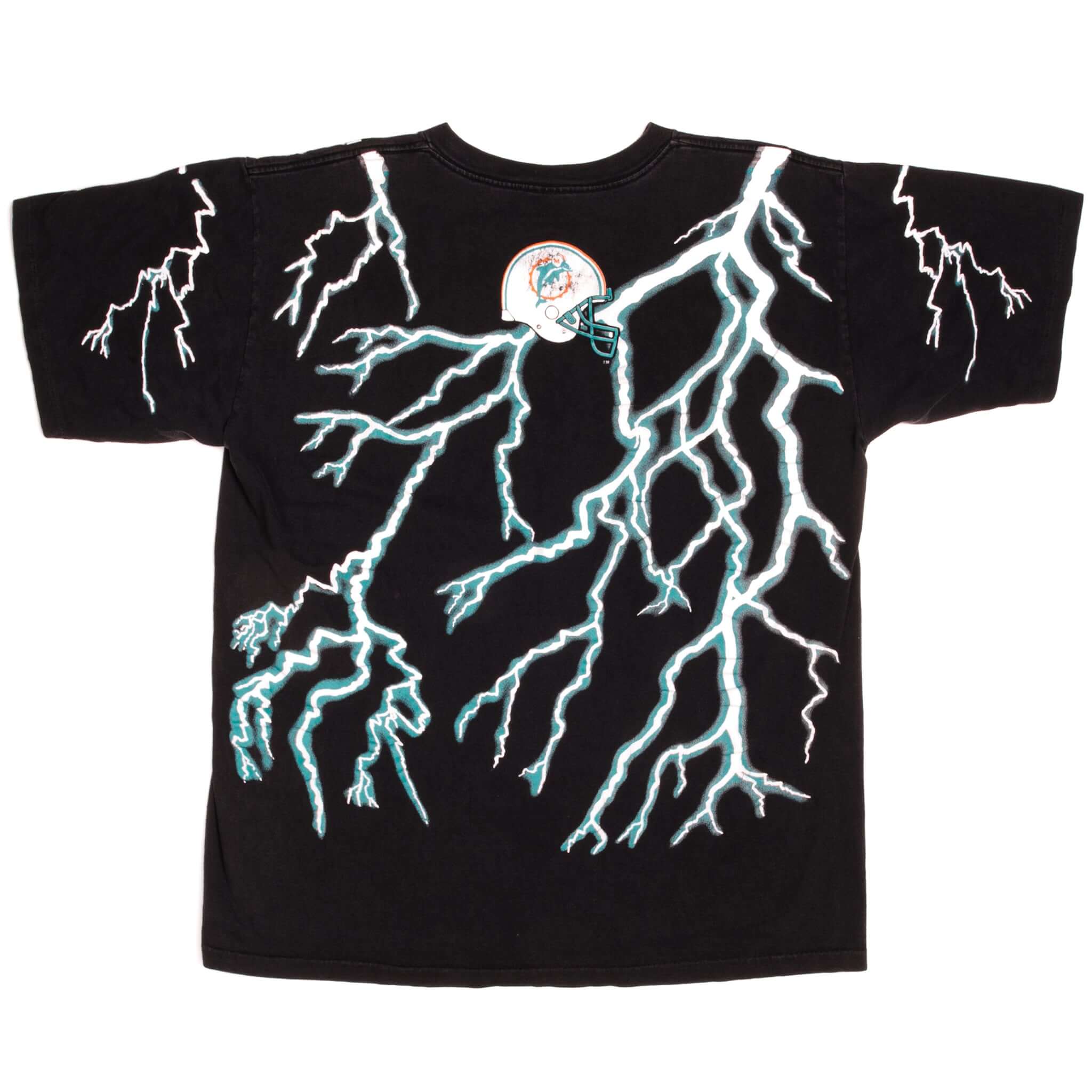 Vintage All Over Print NFL Miami Dolphins Salem Sportswear Tee Shirt 1993 Size L Made in USA With Single Stitch Sleeves.