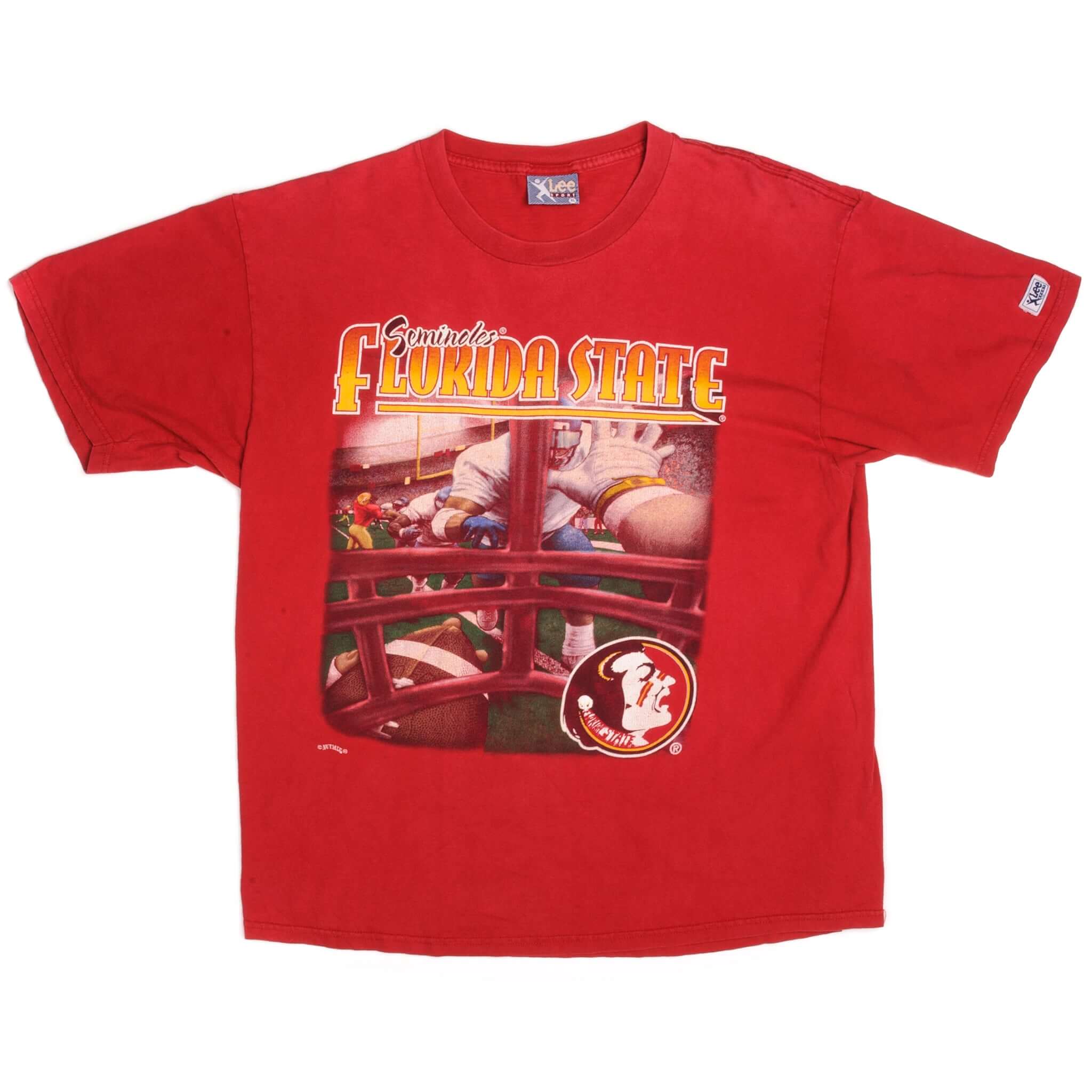 Full front view of red Florida State Seminoles football graphic T-shirt