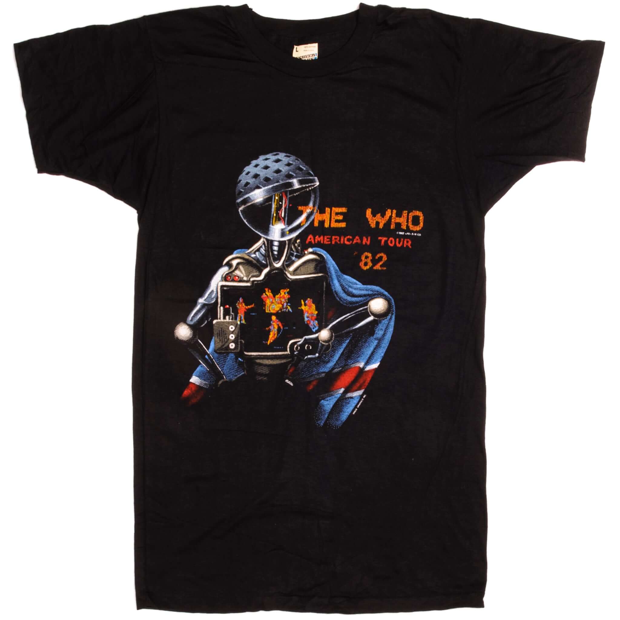 Vintage The Who American Tour '82 Screen Stars Blue Label Tee Shirt 1982 Size S Made in USA with single stitch sleeves, artwork by Petillo, Space Graphics Inc.
