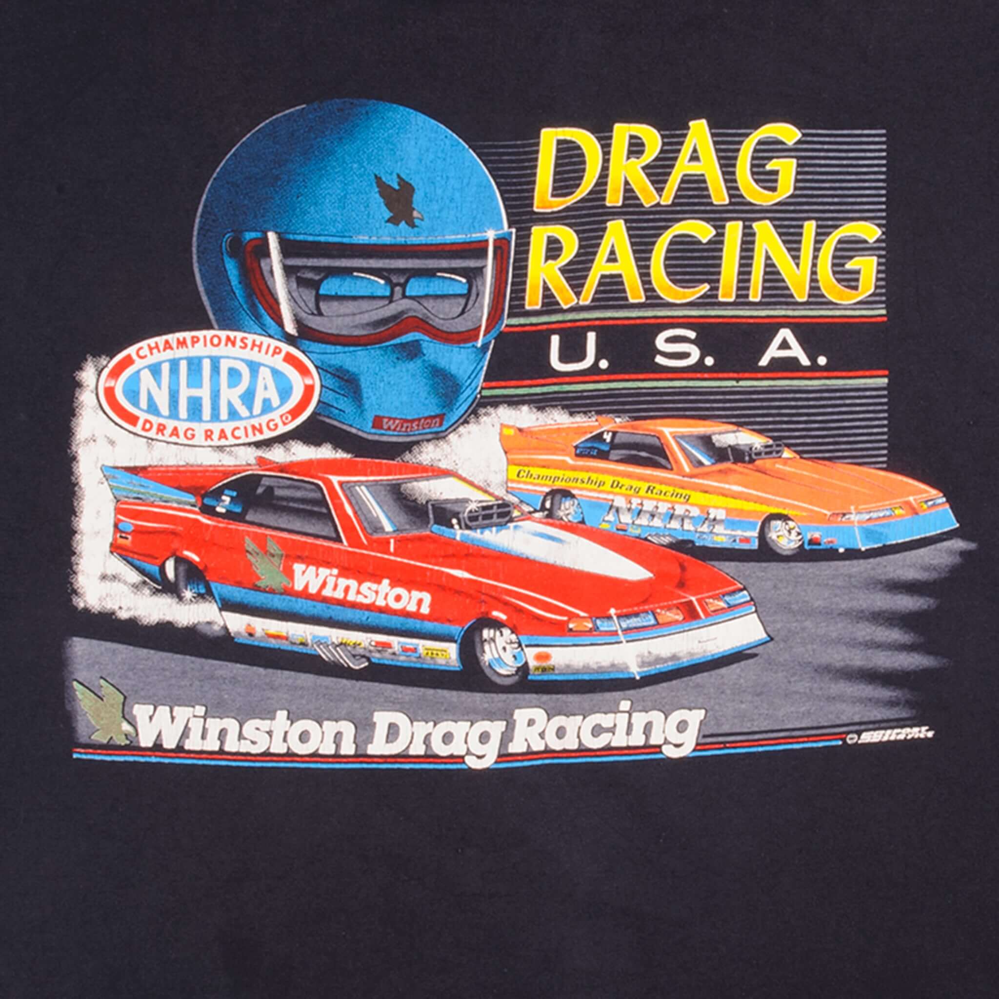 Vintage Nascar Drag Racing USA Winston Tee Shirt 1990s Size XL With Single Stitch Sleeves. Made In USA