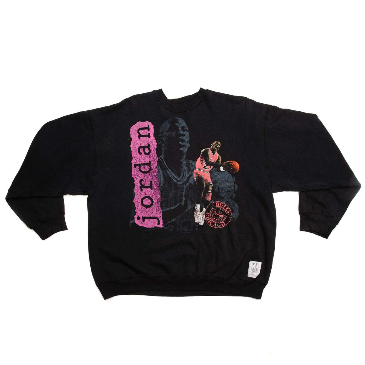 Full front view of black Michael Jordan Chicago Bulls graphic sweatshirt