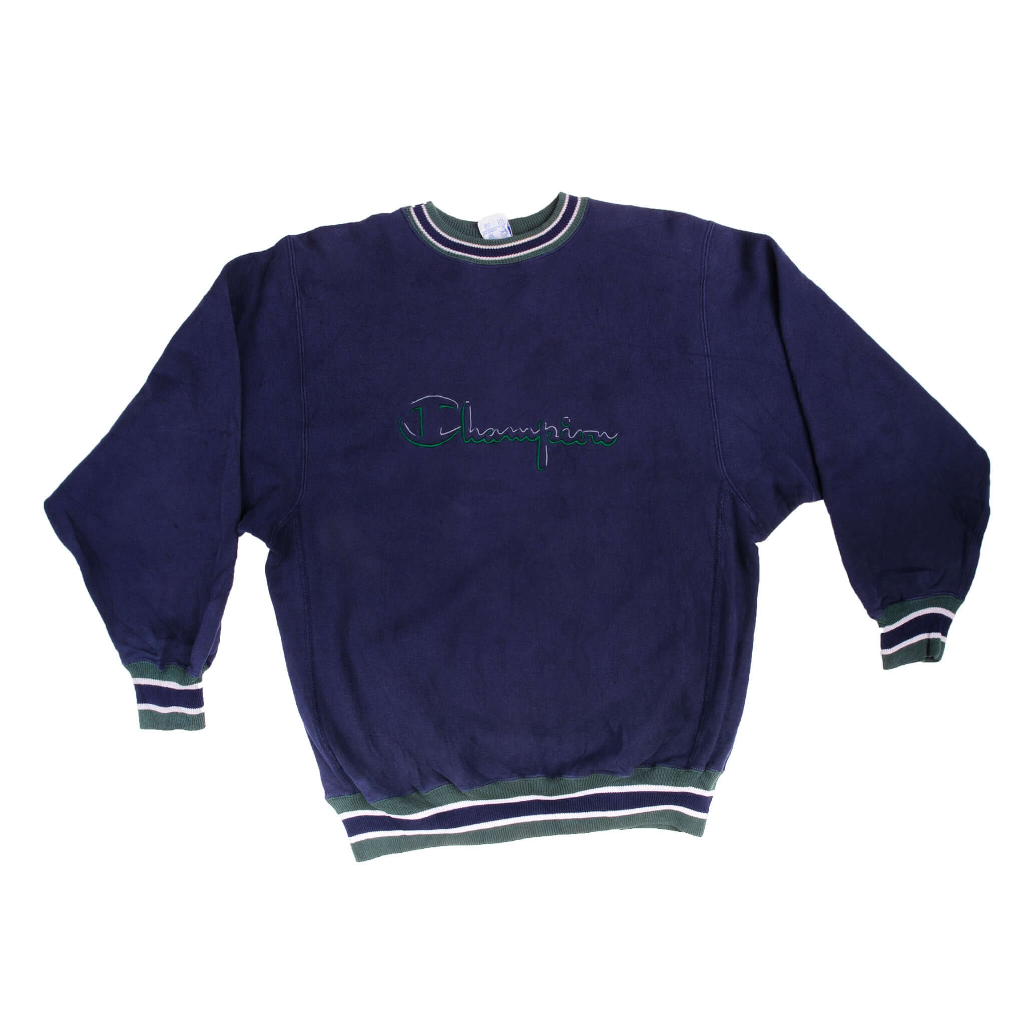 Vintage Blue Champion Big Logo Sweater 90S Size Large Made In USA.