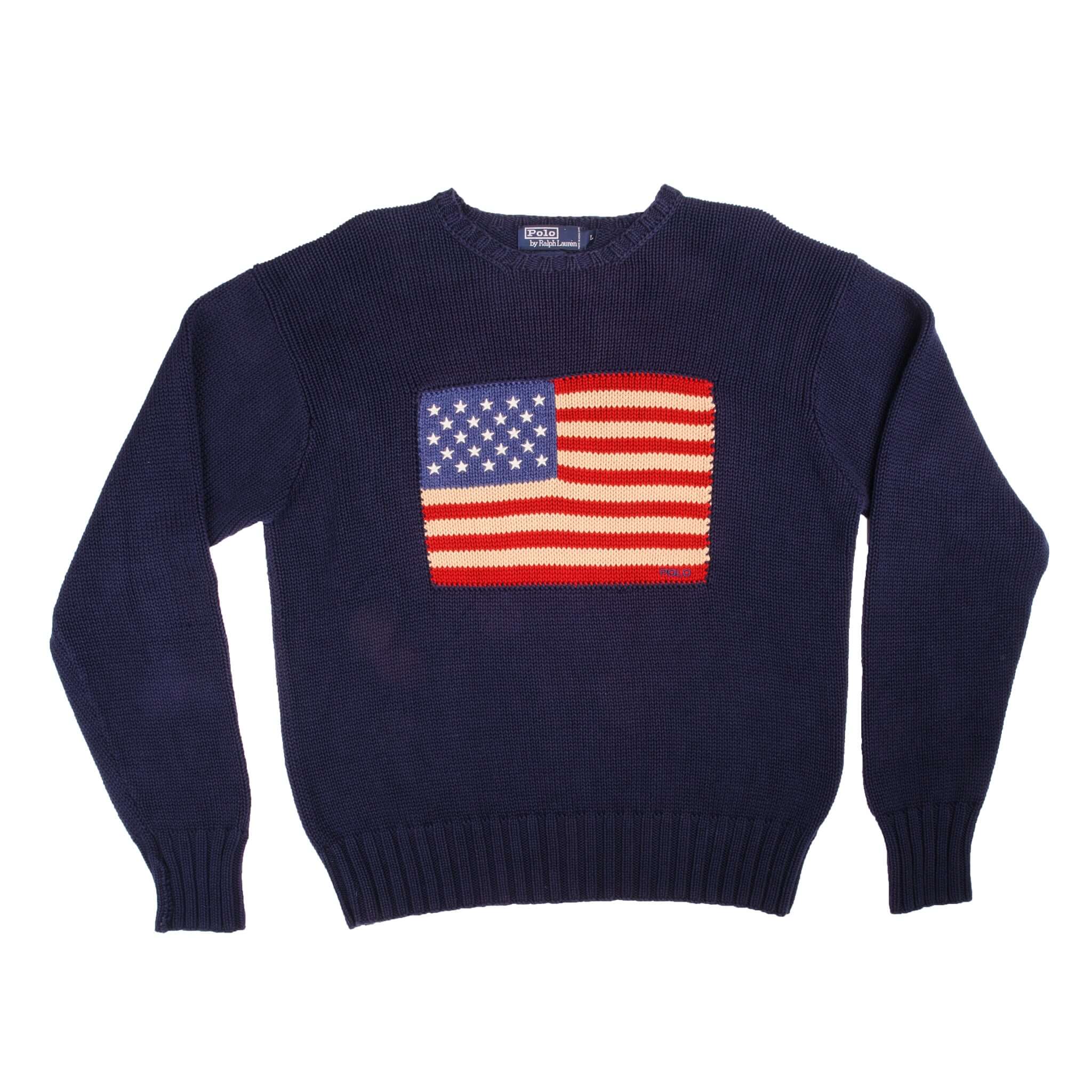 Vintage Ralph Lauren American Flag Knit Sweatshirt Size XXLarge