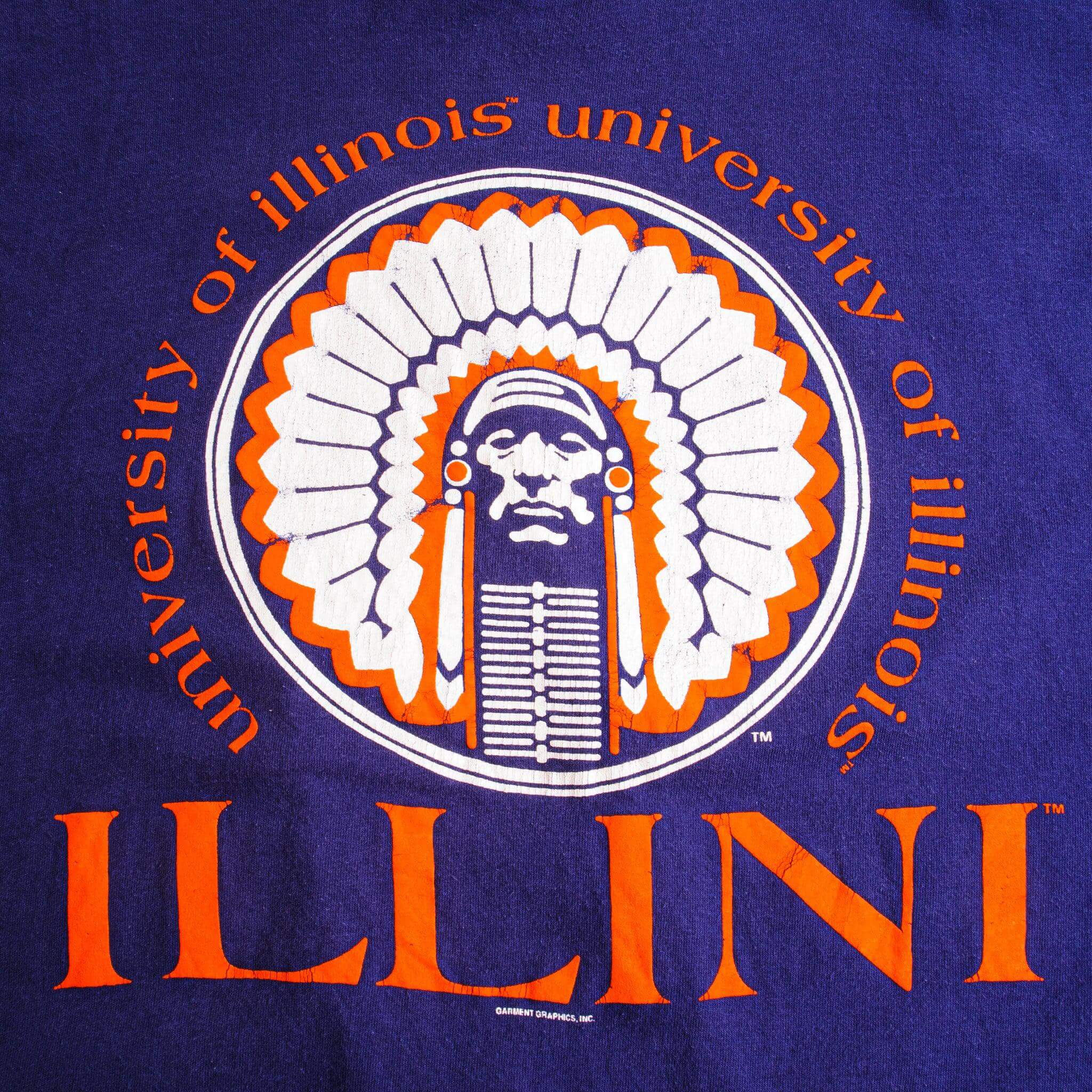 Vintage  Illini University Of Illinois Tee Shirt 90s Size 2XLarge Made In USA With Singe Stitch Sleeves