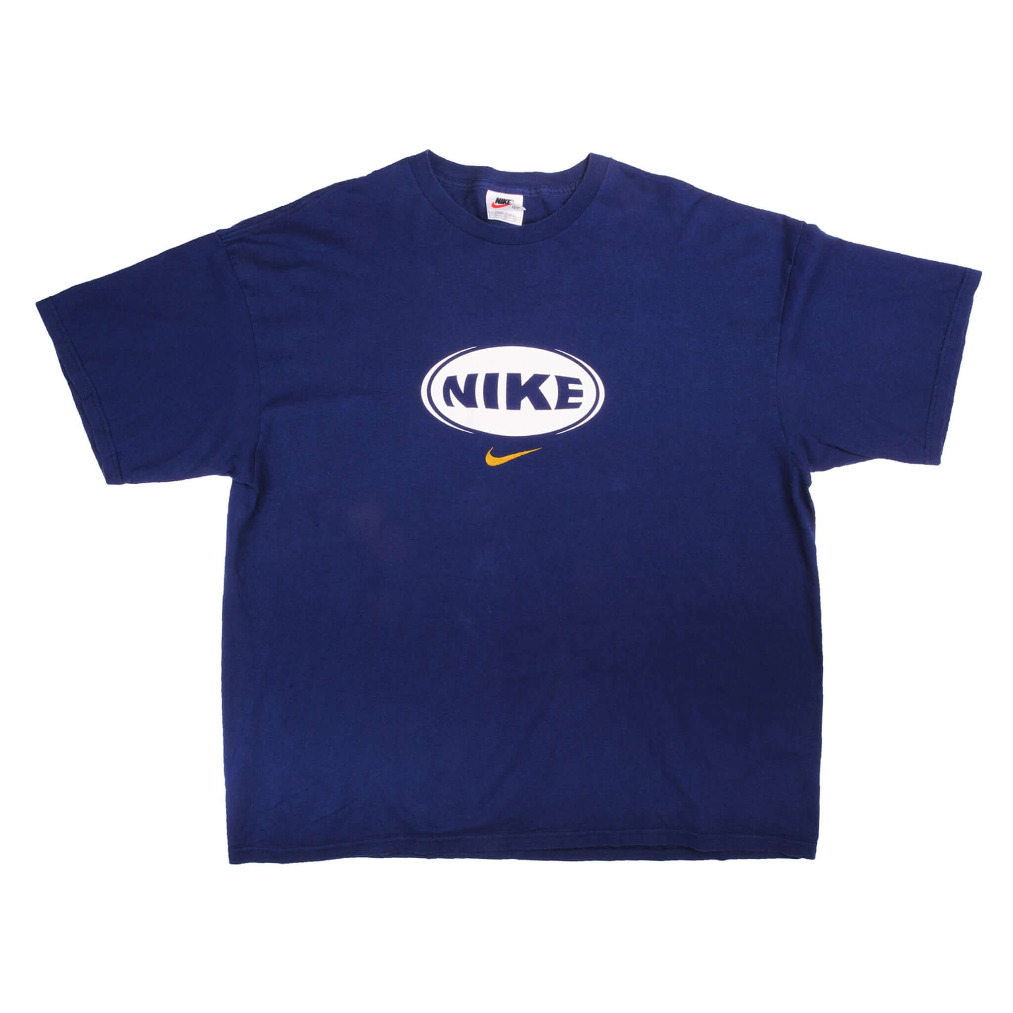Vintage Blue Nike Middle Swoosh Tee Shirt Late 1990s Size 2Xlarge Made In USA.