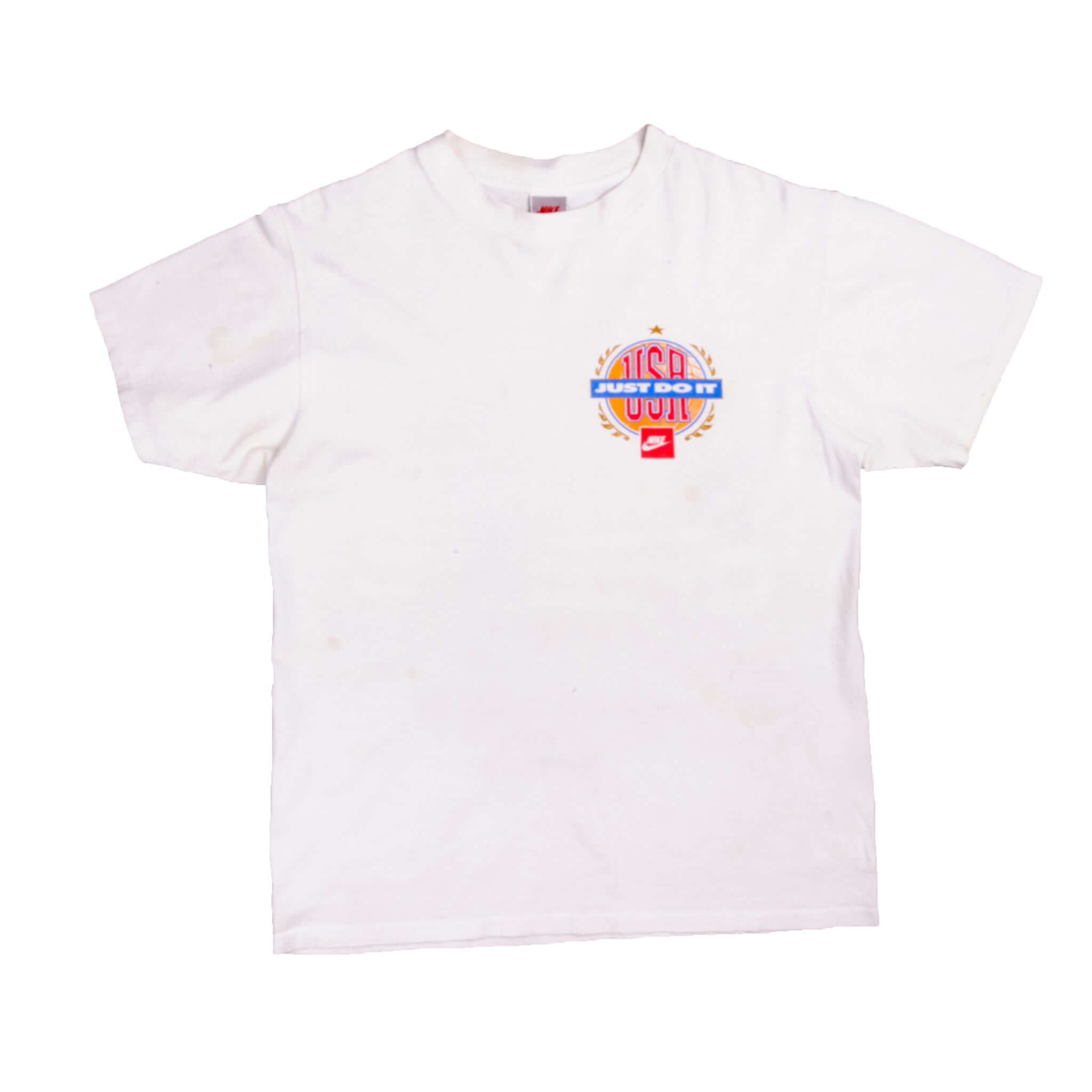 Vintage White Nike Tee Shirt 1987-1994 Size M Made In USA. With Single Stitch Sleeves.