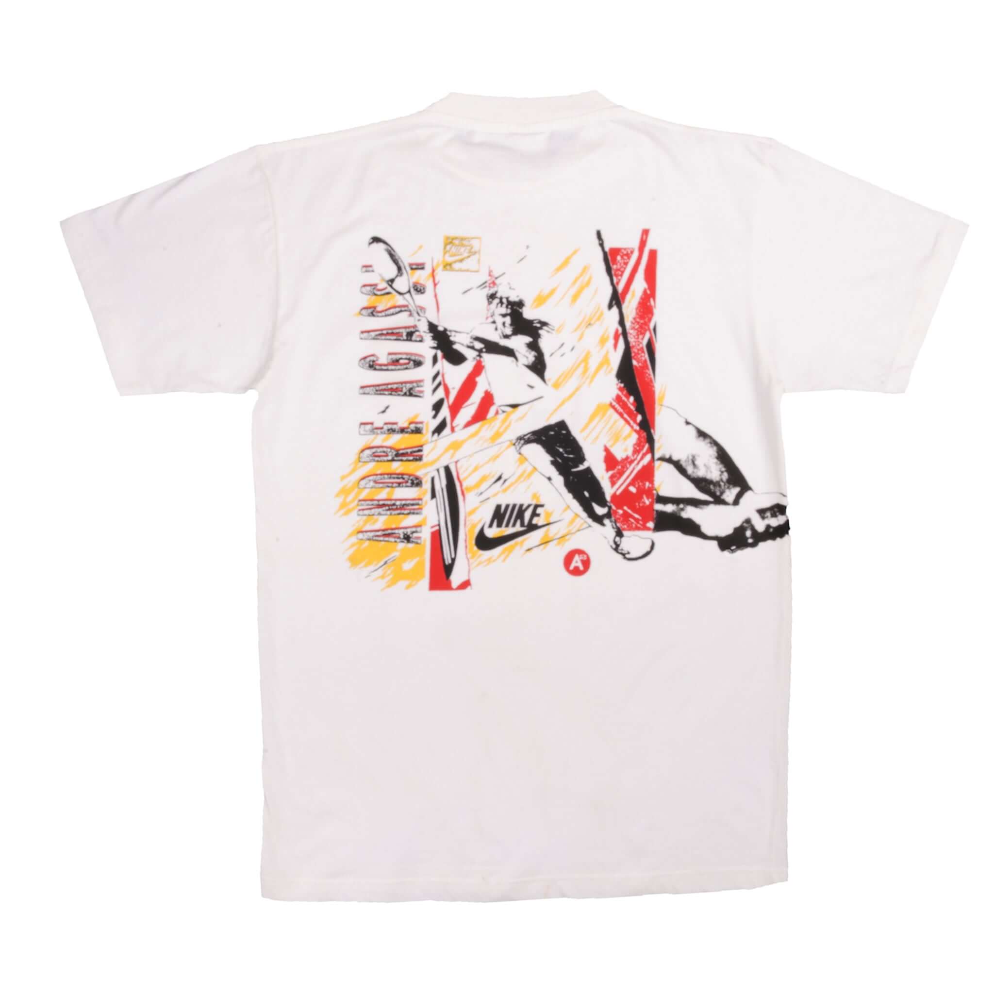 Vintage White Nike Tennis Player Andres Agassi Tee Shirt 1987-1994 Size M