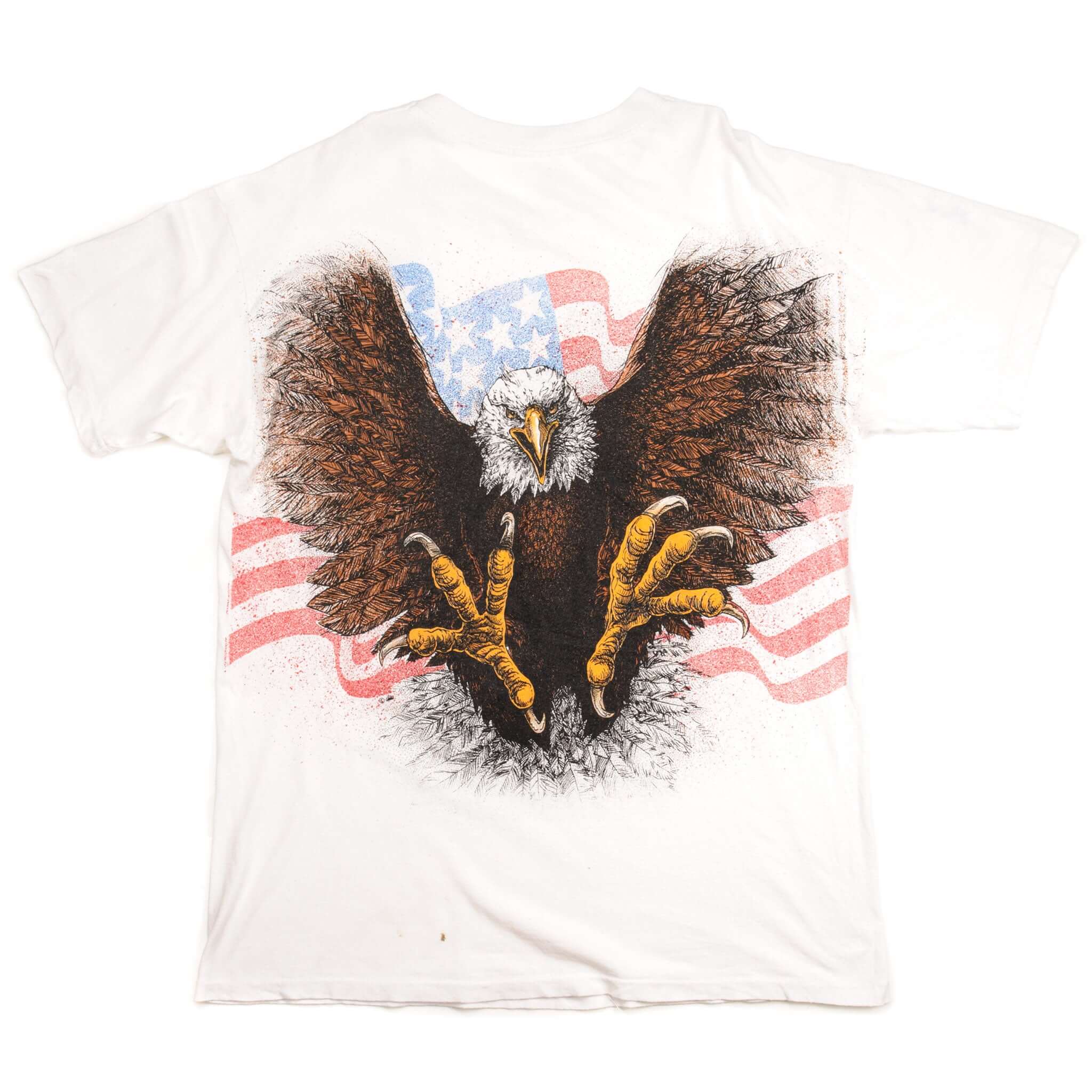 Vintage Bald Eagle And American Flag Tee Shirt Size XL White