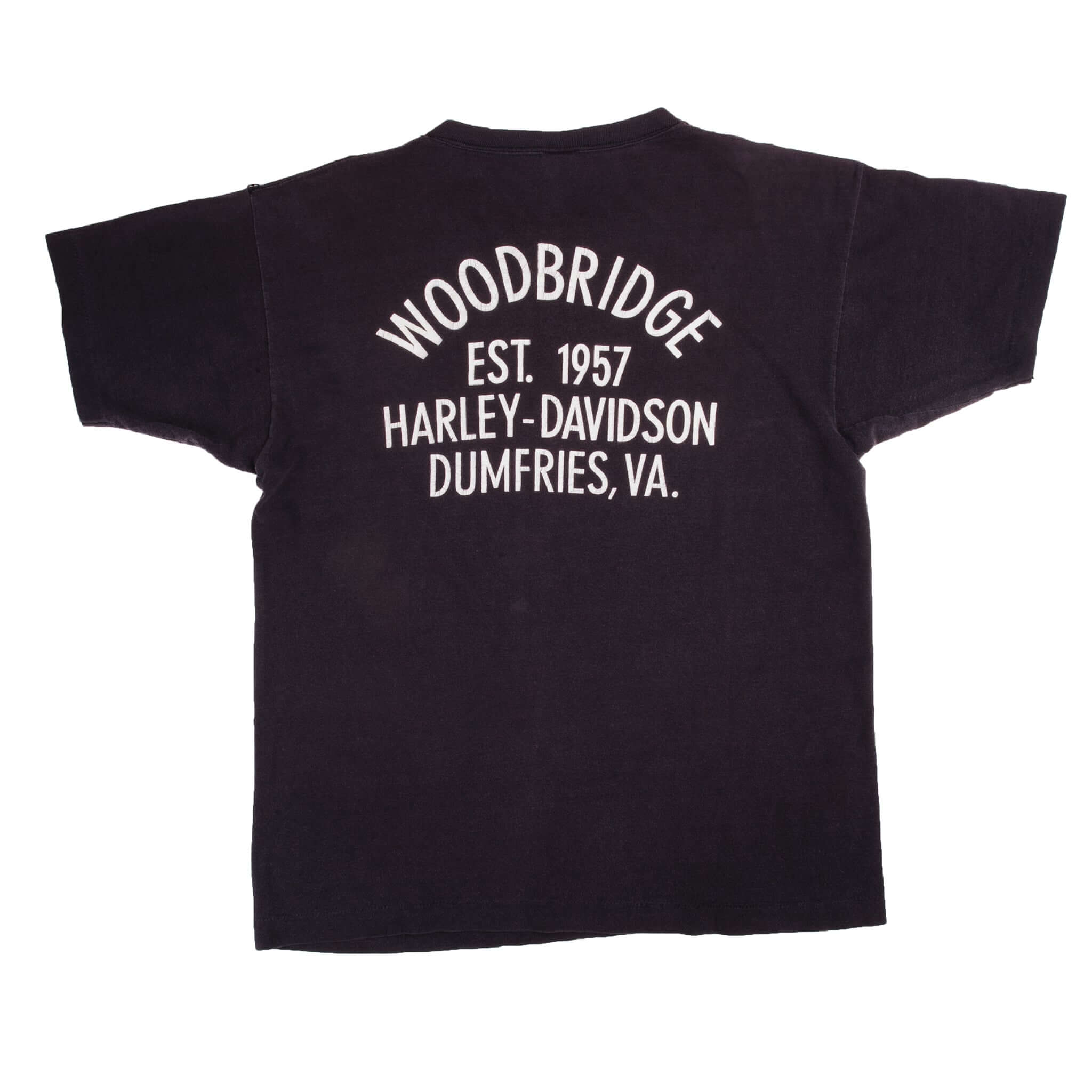 Vintage Champion Harley Davidson Woodbridge Dumfries, VA Tee Shirt 1970'S Size Medium. Made In USA.