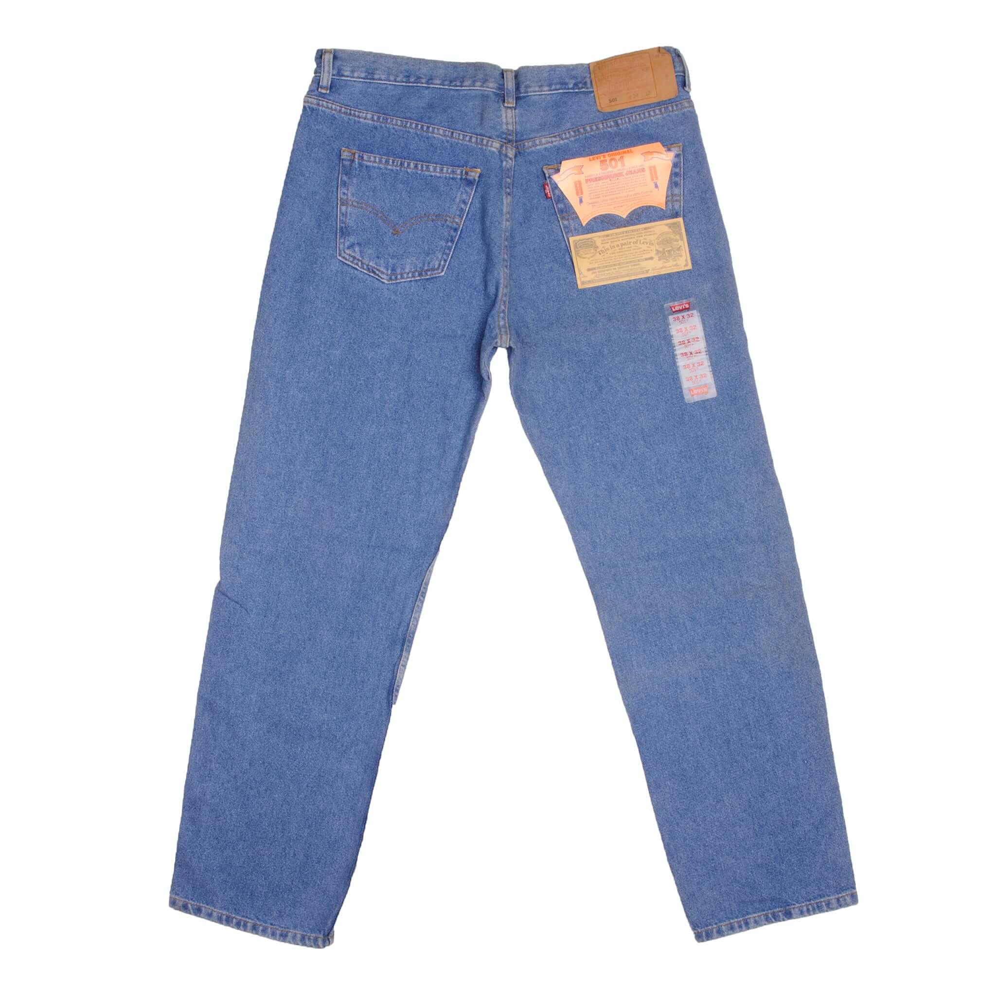 Beautiful Blue Levis 501 Jeans 1993 Size on Tag 38X32 Back Button #913