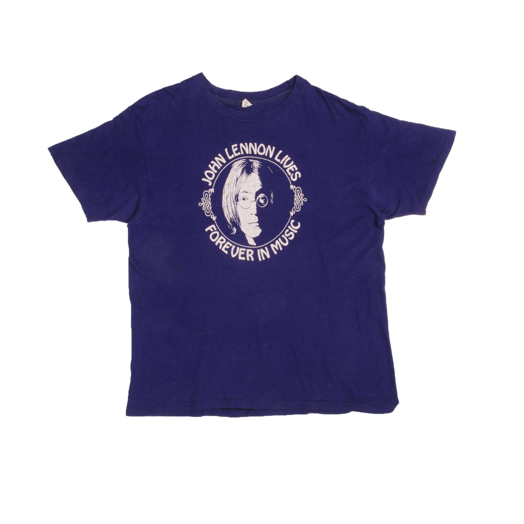 Vintage Blue John Lennon 1970/1980 Hanes Tee Shirt Size L With Single Stitch Sleeves Made In Usa