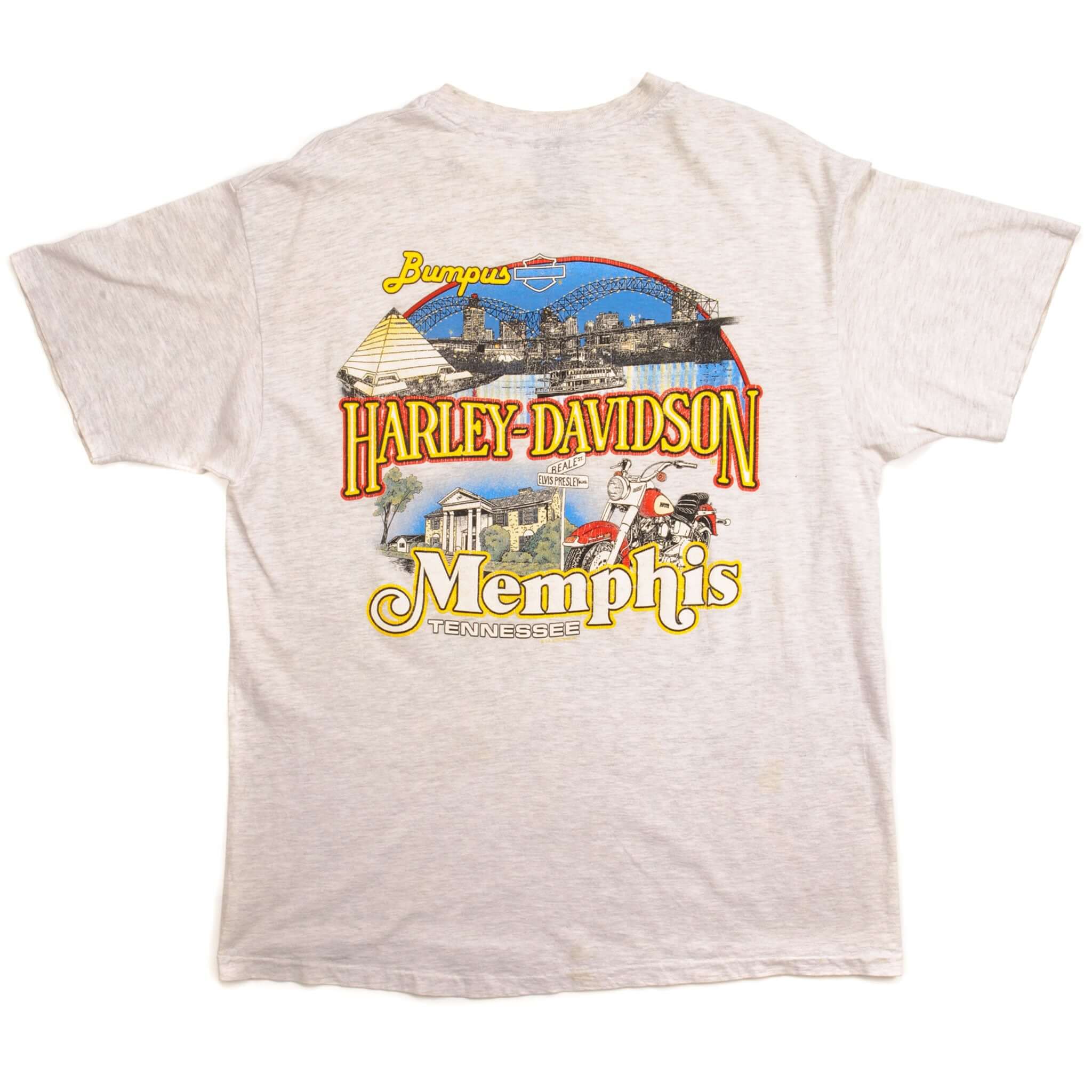 VINTAGE HARLEY DAVIDSON MEMPHIS TENNESSEE TEE SHIRT SIZE LARGE MADE IN USA. GREY