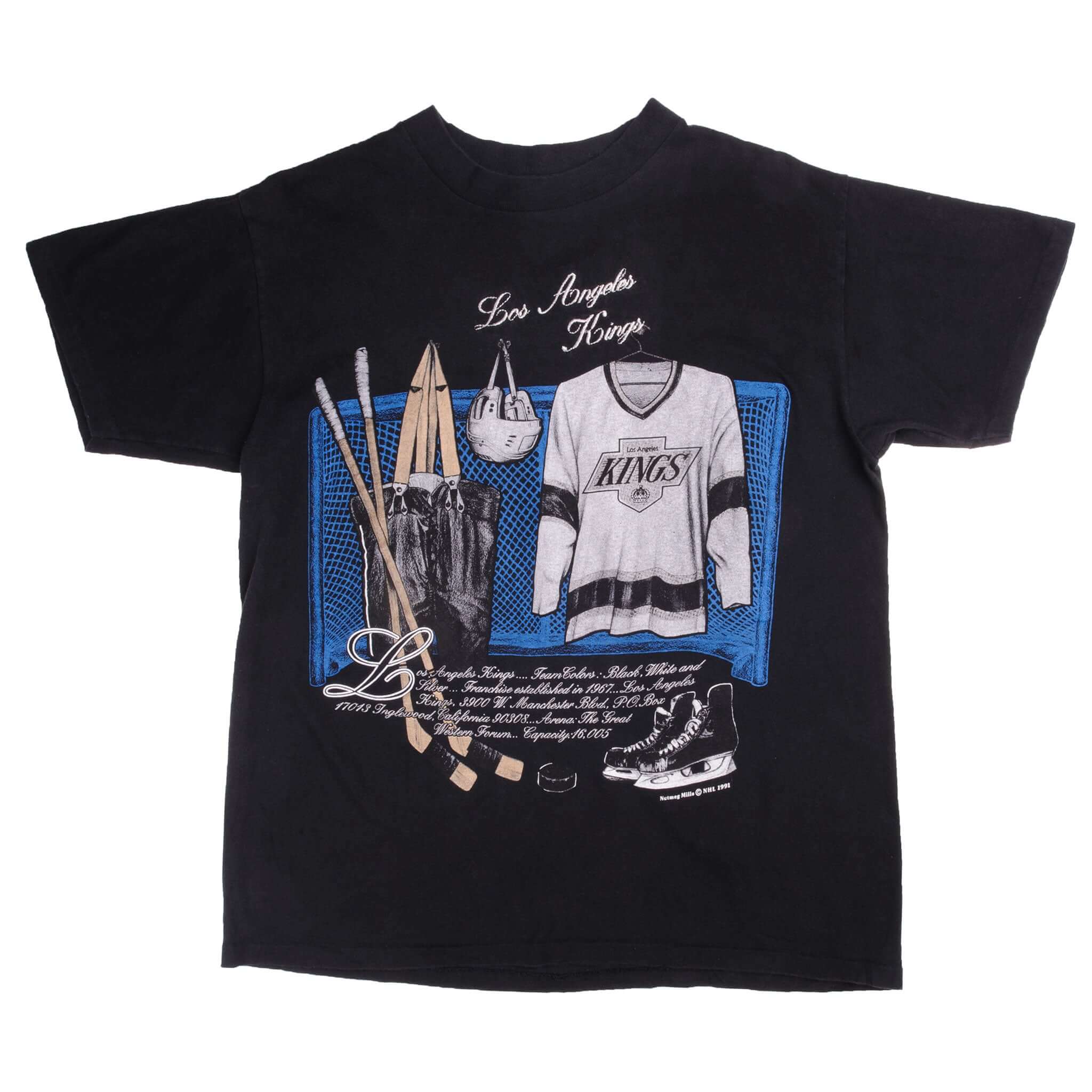Vintage NHL Los Angeles Kings Tee Shirt 1991 Size L Made in USA with single stitch sleeves.