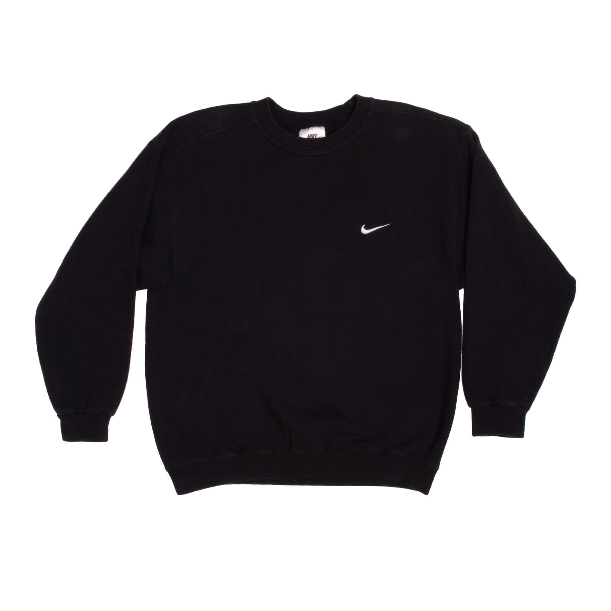 Vintage Black Nike Swoosh Sweatshirt Late 90s Size Medium Made In USA.