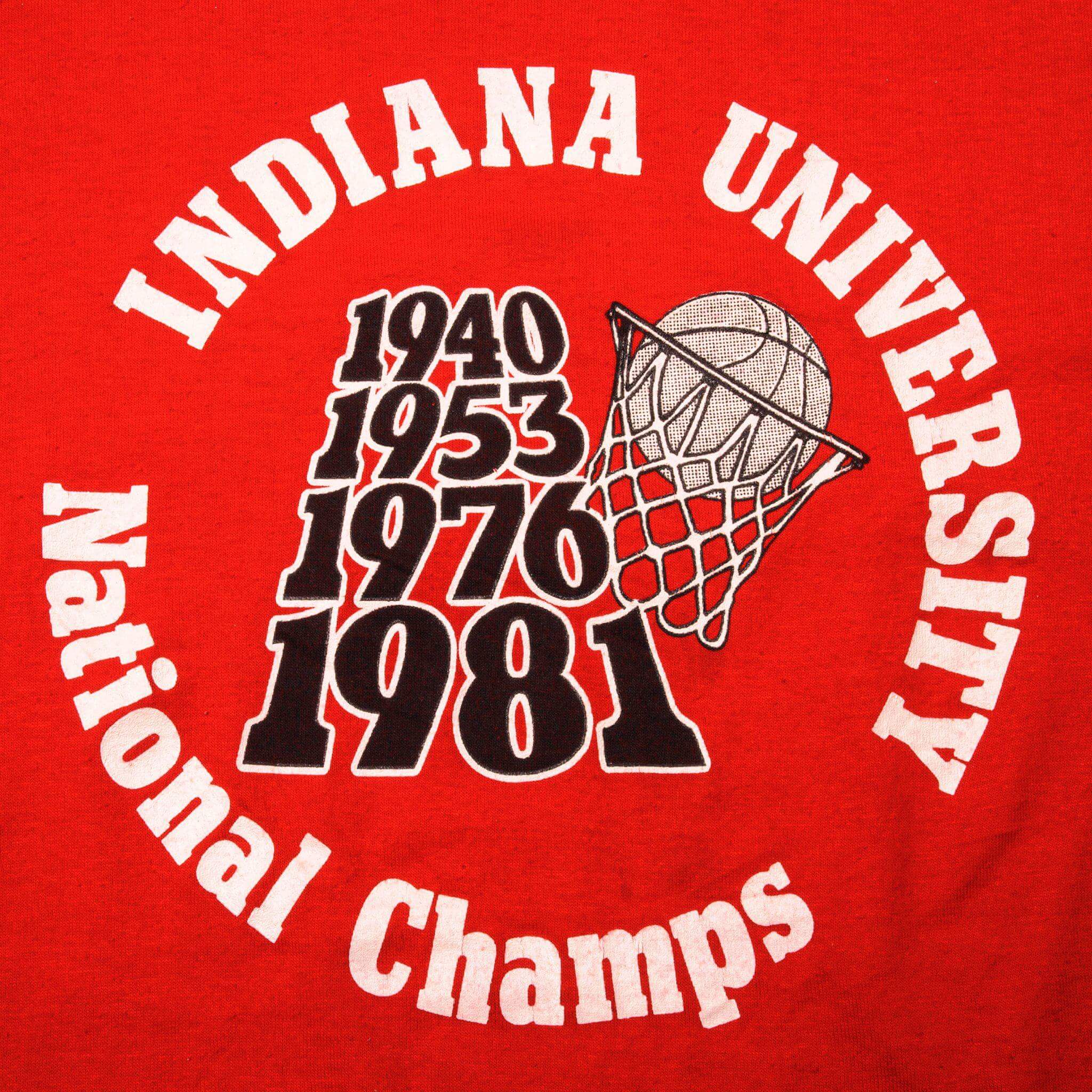 VINTAGE INDIANA UNIVERSITY BASKETBALL CHAMPS TEE SHIRT 1981  LARGE MADE USA