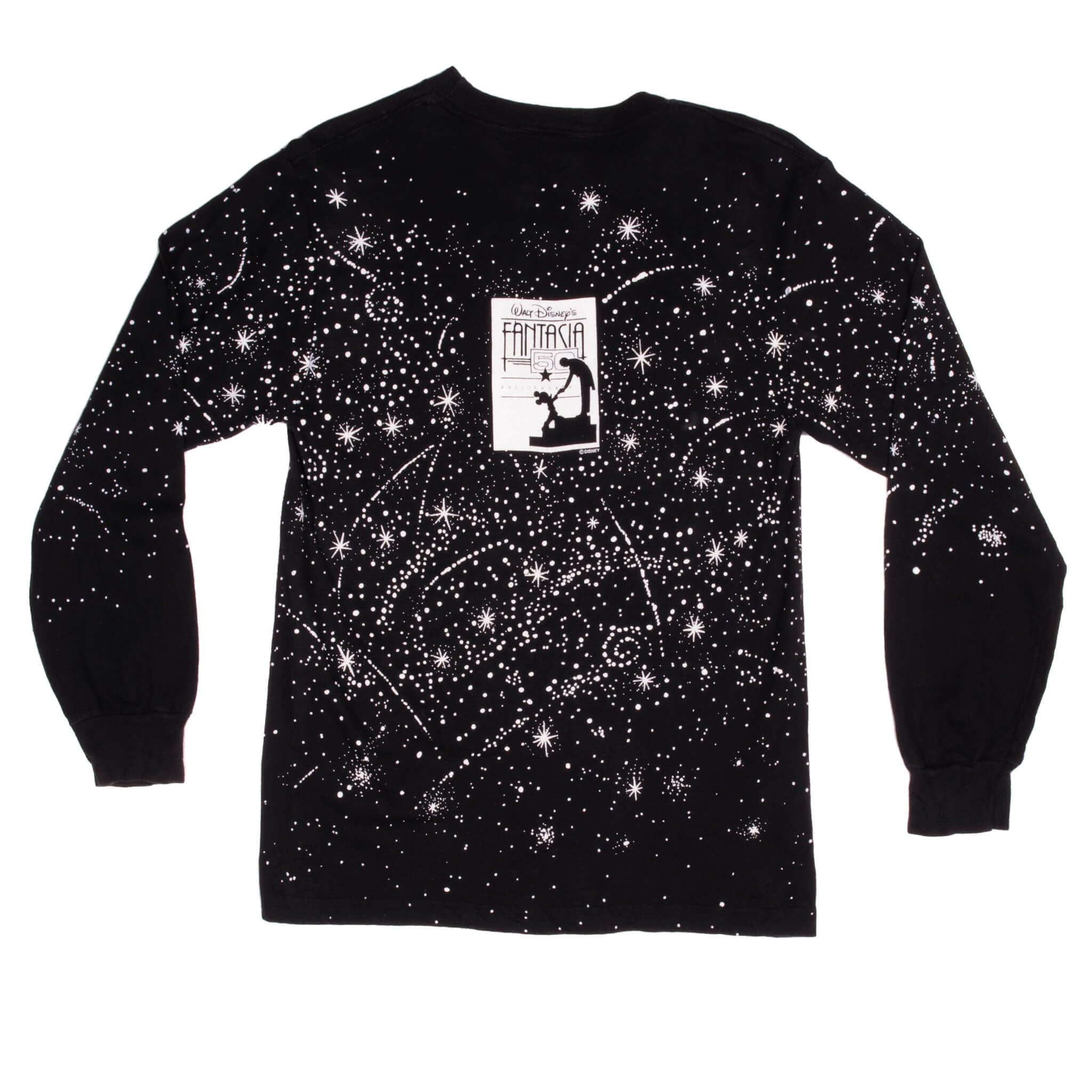 Vintage Disney Fantasia 50 Years Anniversary With Mickey Mouse As The Sorcerer Long Sleeve Tee Shirt 1990's Size Medium Made In USA.