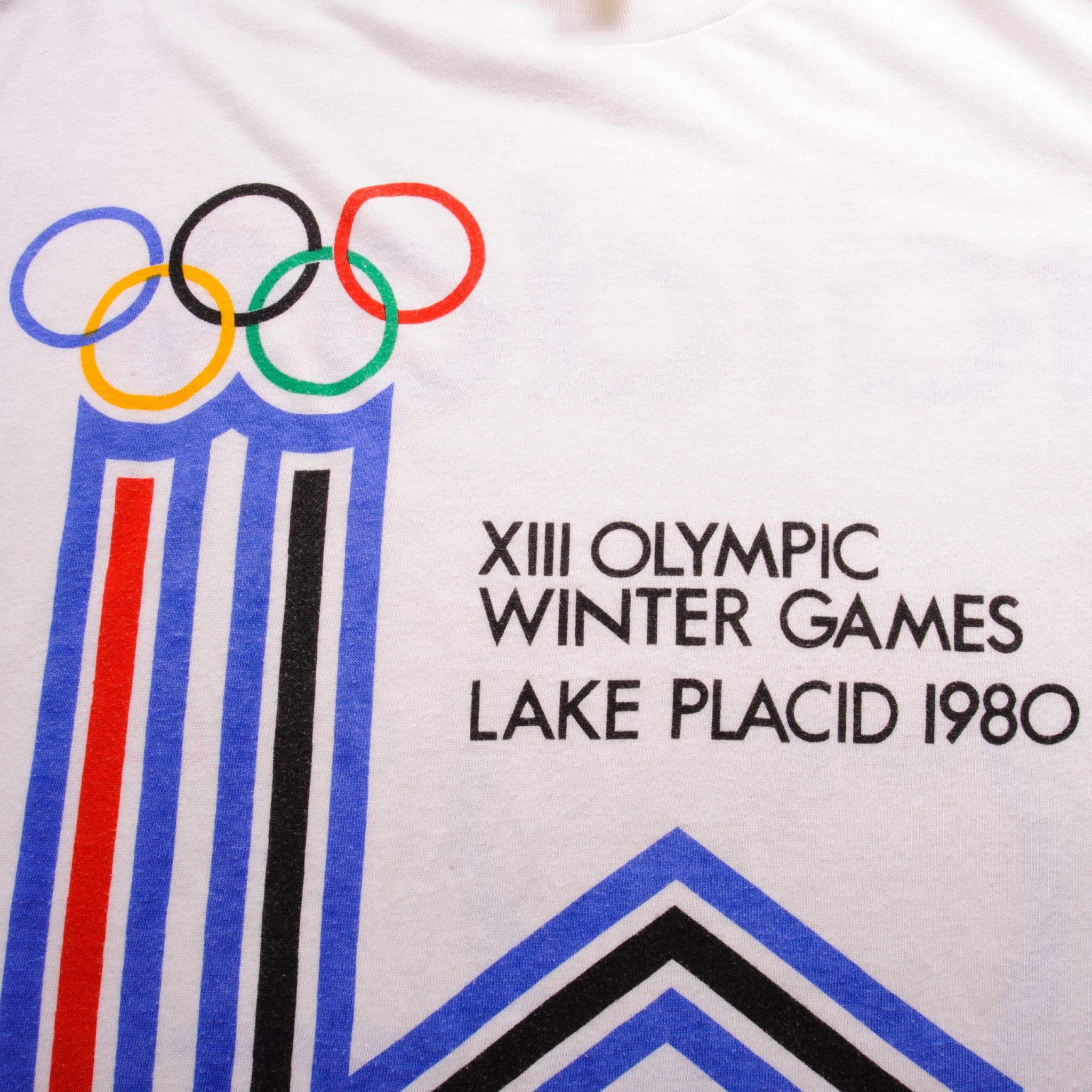 Vintage Adidas XIII Olympic Winter Games Lake Placid Tee Shirt 1980 Size Medium With Single Stitch Sleeves.