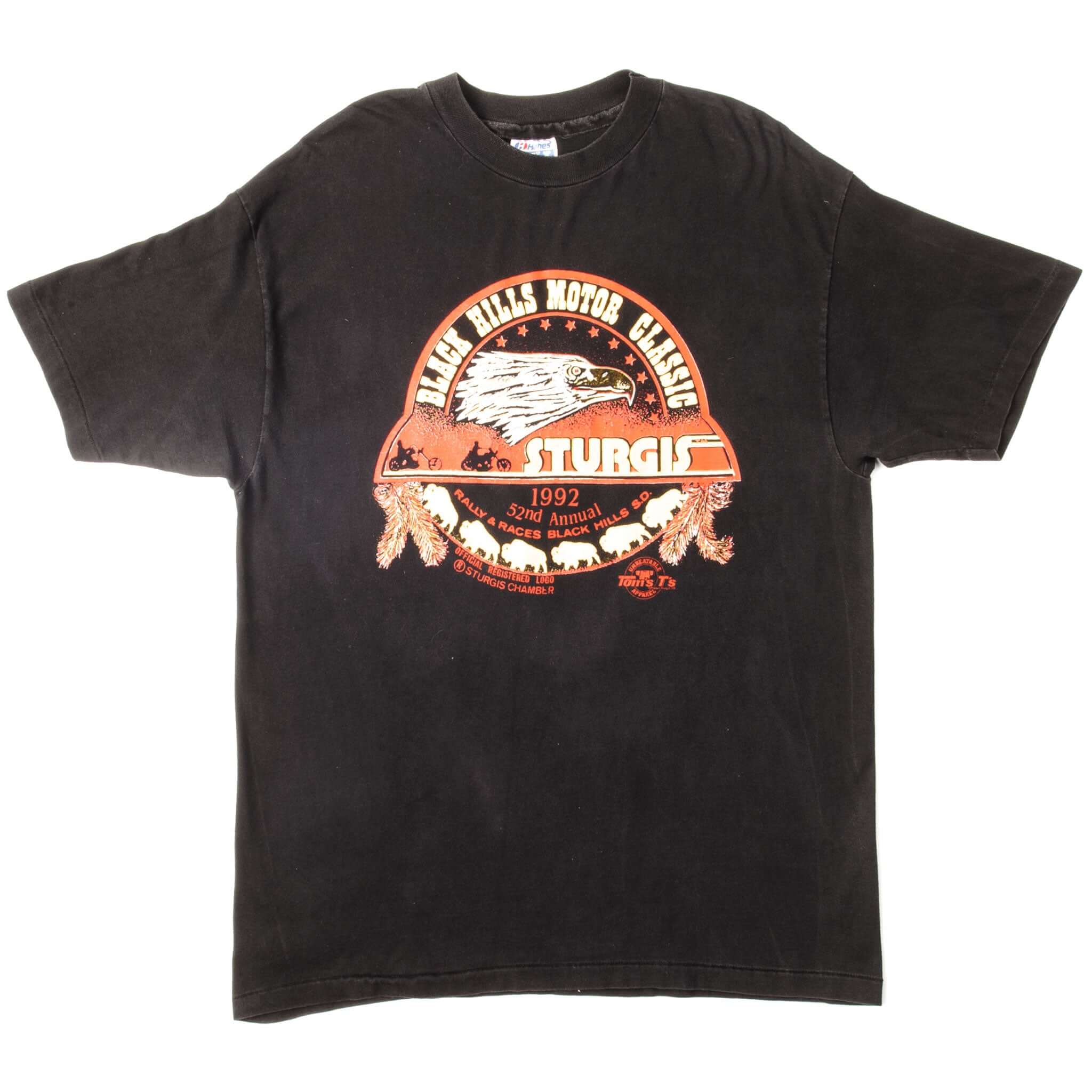 Full front view of black 1992 Black Hills Motor Classic Sturgis T-shirt