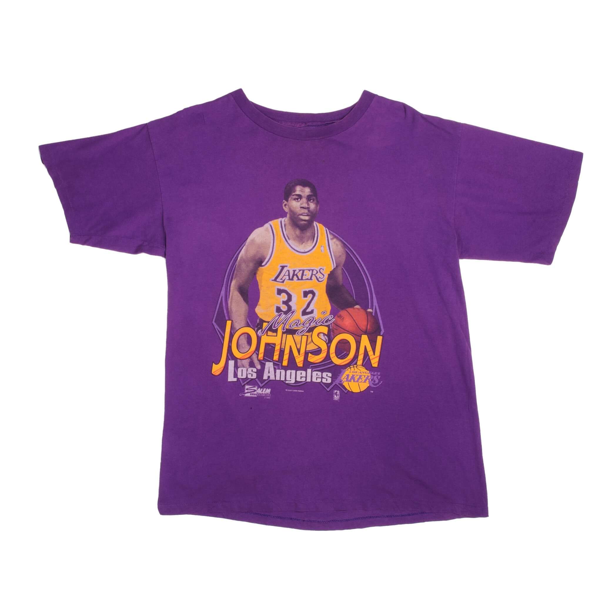 Full front of purple Magic Johnson Los Angeles Lakers graphic T-shirt