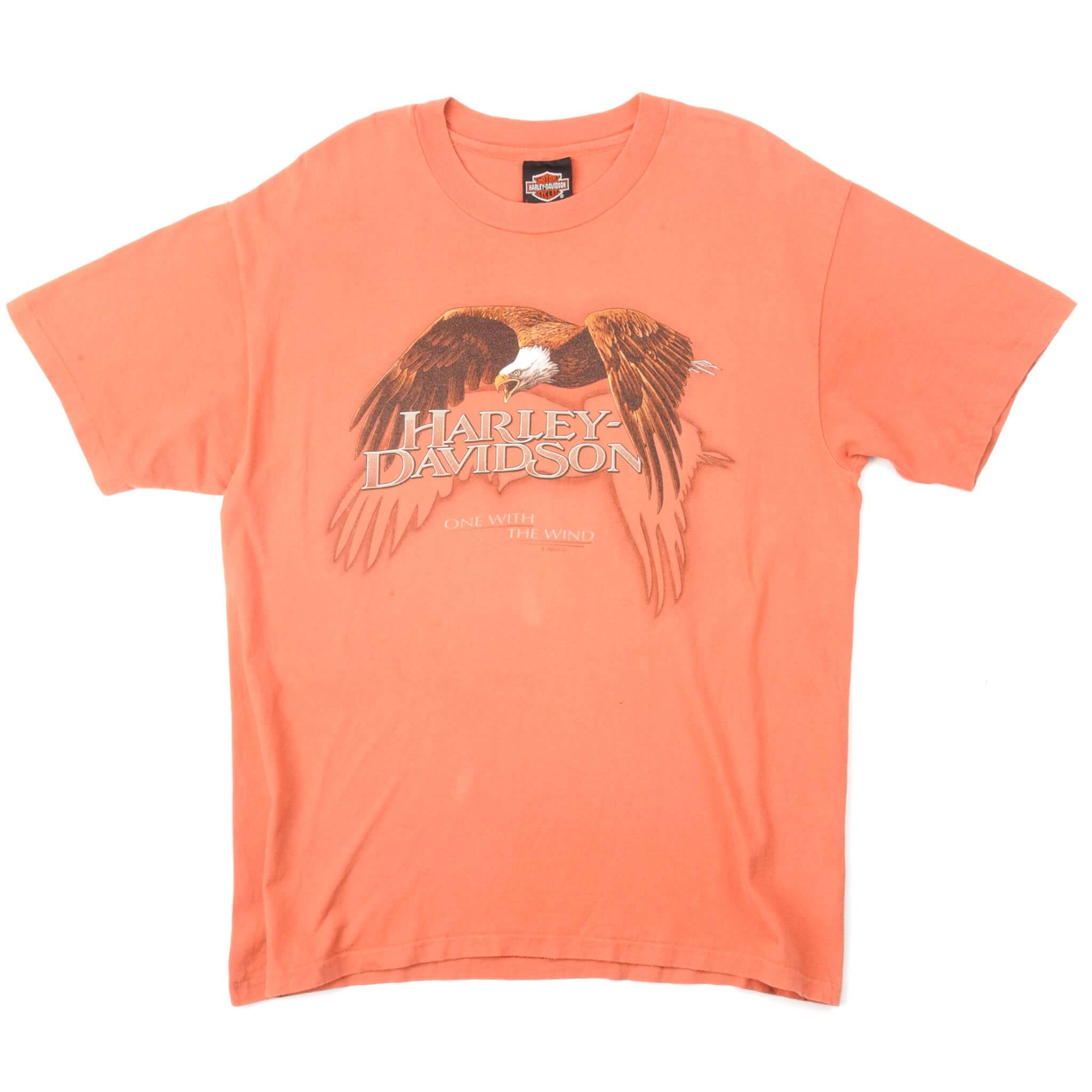 Vintage Harley Davidson One With The Wind Tee Shirt 1996 Size Large Made In USA. orange
