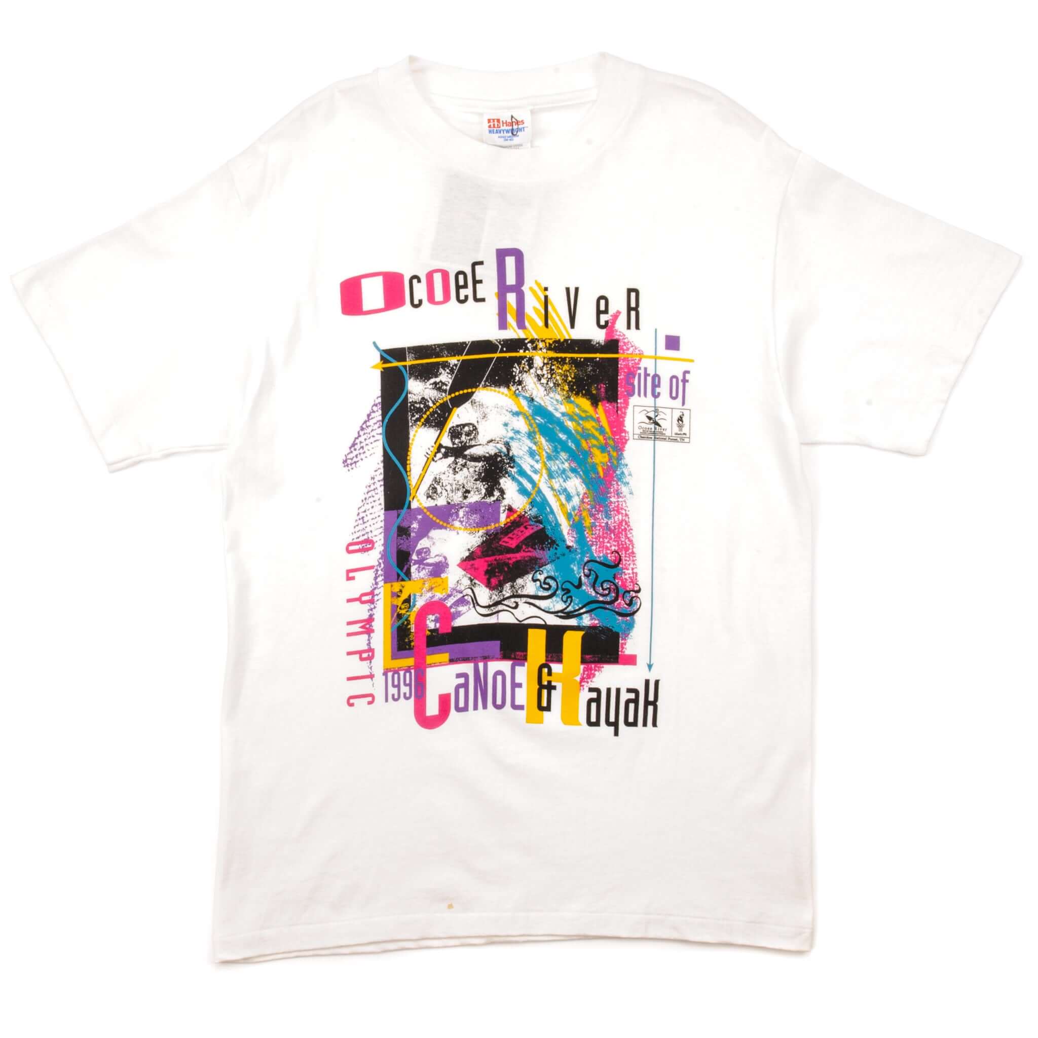 Vintage Olympic Games Atlanta 1996 Ocoee River Slalom Canoe/Kayak Events Tee Shirt Size Medium Deadstock. WHITE