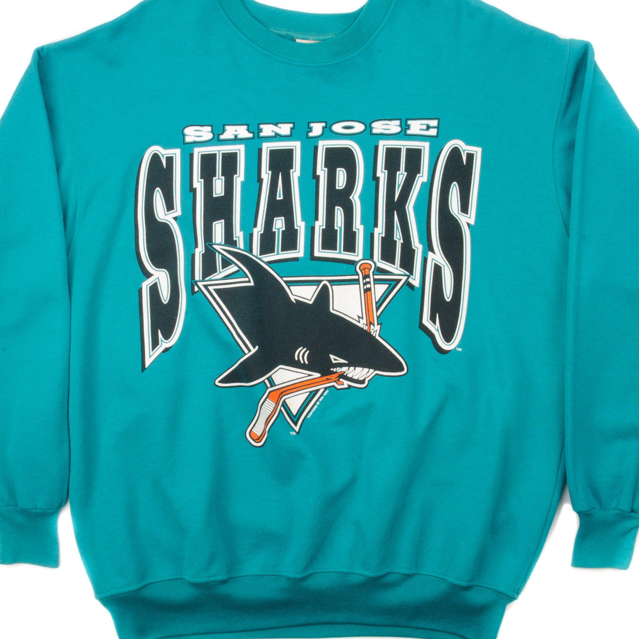 CustomCat San Jose Sharks Vintage NHL Crewneck Sweatshirt Black / 5XL