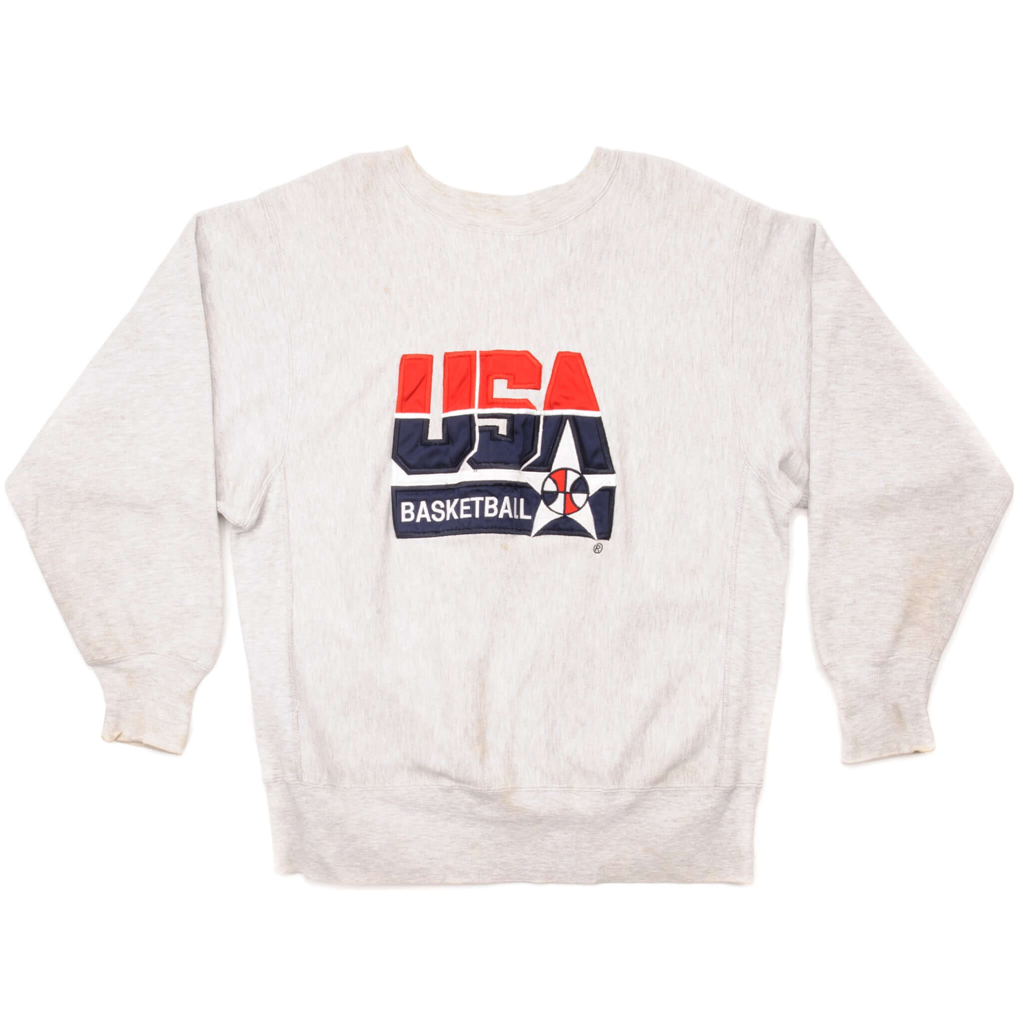 Vintage Champion Reverse Weave USA Basketball Sweatshirt 1990-Mid 1990'S Size Large Made In USA. GREY