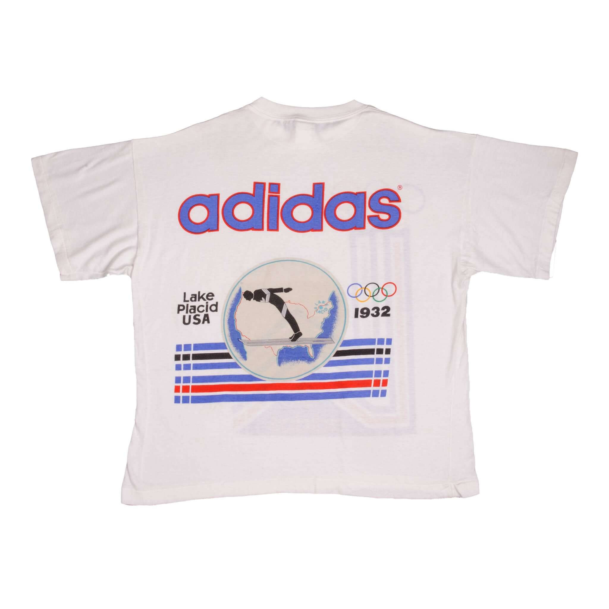 Vintage Adidas XIII Olympic Winter Games Lake Placid Tee Shirt 1980 Size Medium With Single Stitch Sleeves.