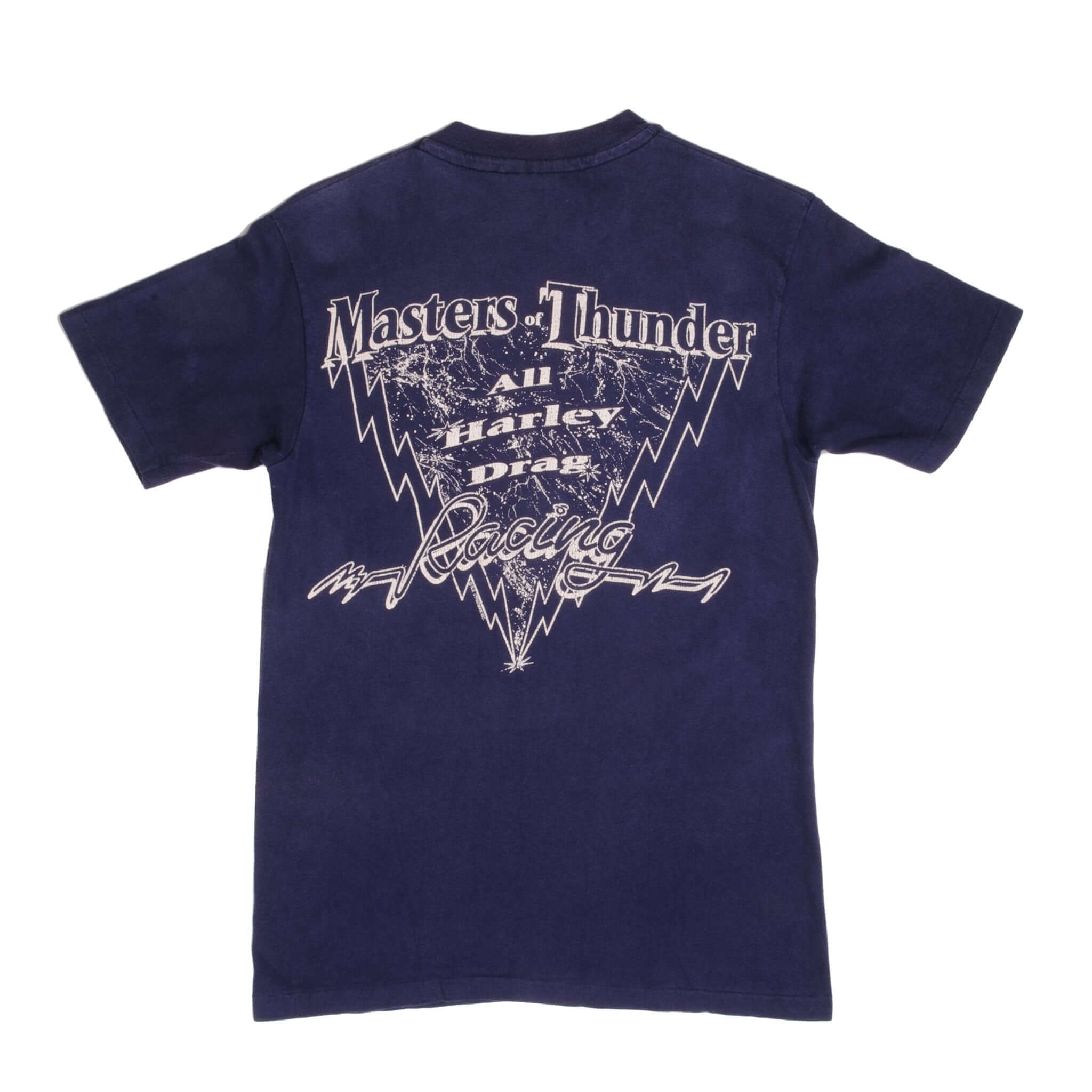 Vintage Harley Davidson Master Of Thunder Laconia Bike Week 95 Epping, New Hampshire All Harley Drag Racing Tee Shirt 1995 Size Medium Made In Usa With Single Stitch Sleeves