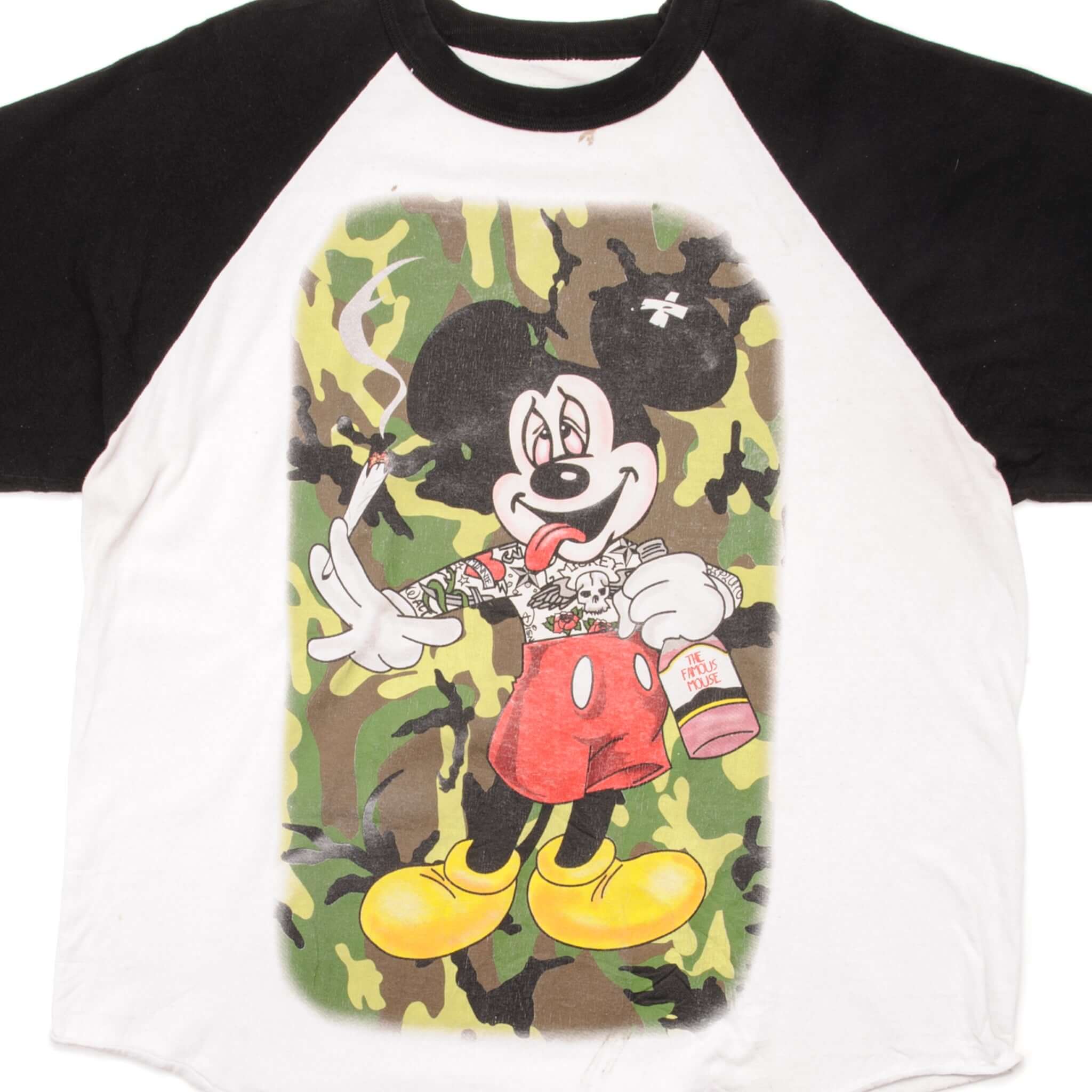 VINTAGE MICKEY MOUSE BOOTLEG DRUNK AND HIGH RAGLAN TEE SHIRT 1980s SIZE XL