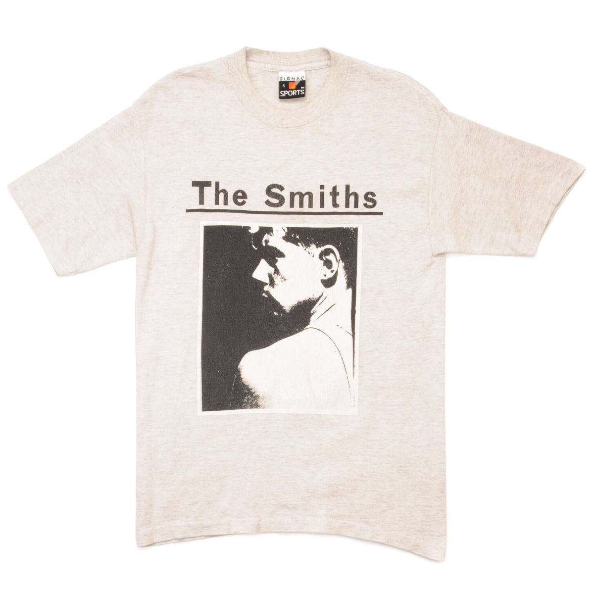 Front of heather gray The Smiths T-shirt with black portrait graphic