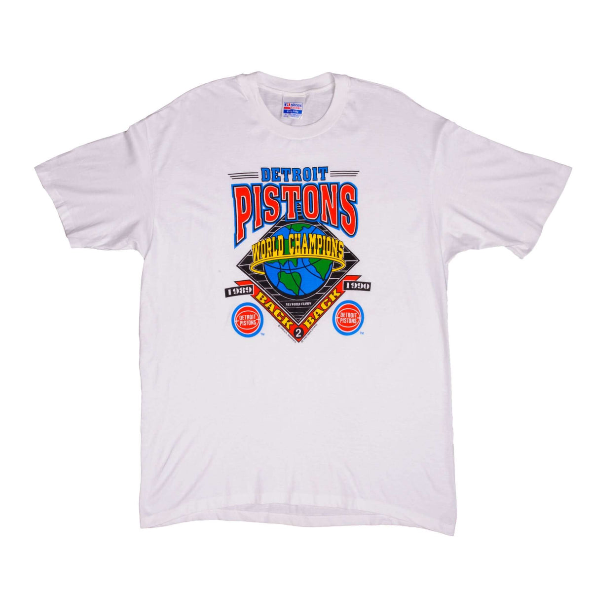 Vintage NBA Detroit Pistons World Champions Back To Back 1989 1990 Tee Shirt Size XLarge Made In USA. With Single Stitch Sleeves