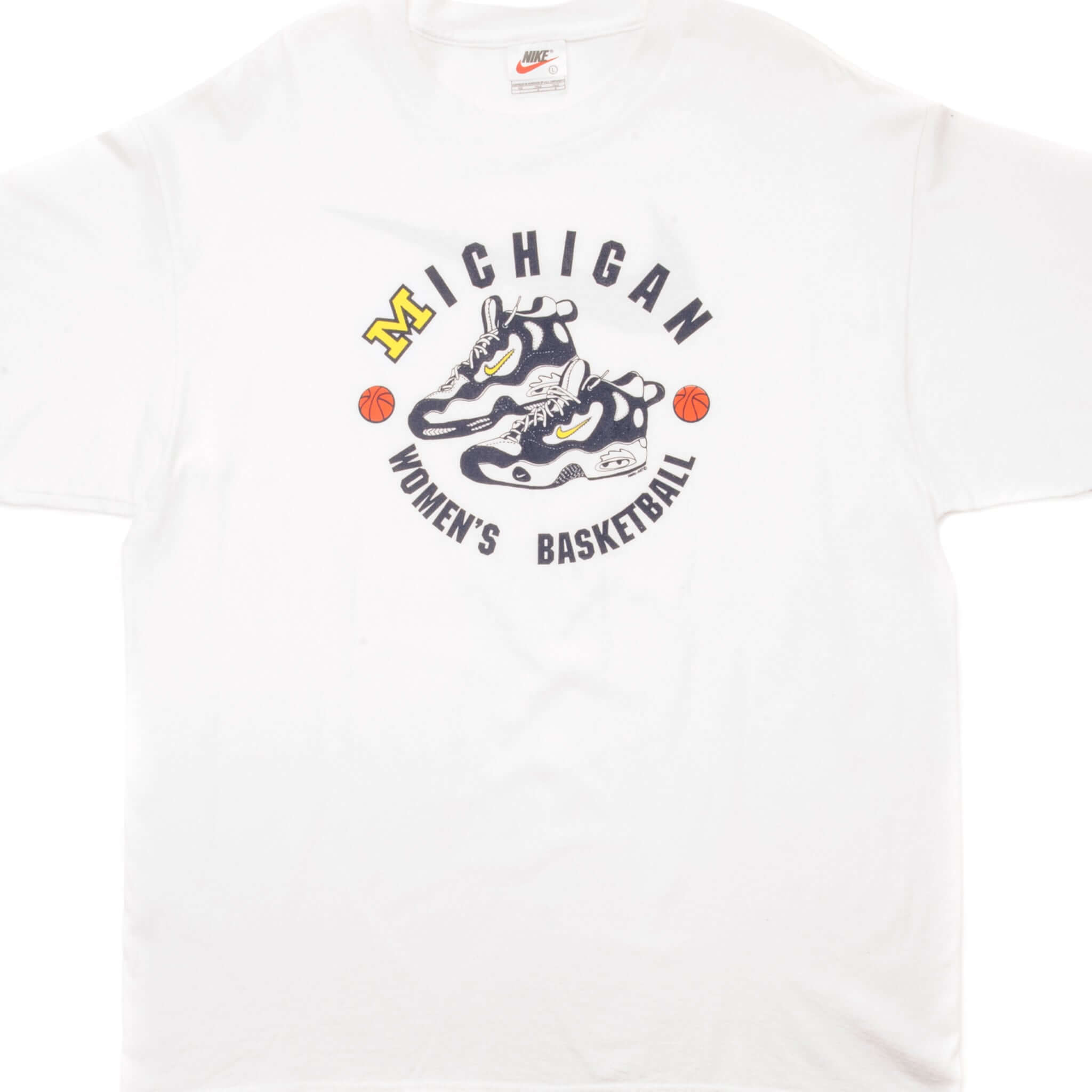 VINTAGE NCAA NIKE MICHIGAN WOMAN BASKETBALL BIG SWOOSH 1990S TEE SHIRT LARGE