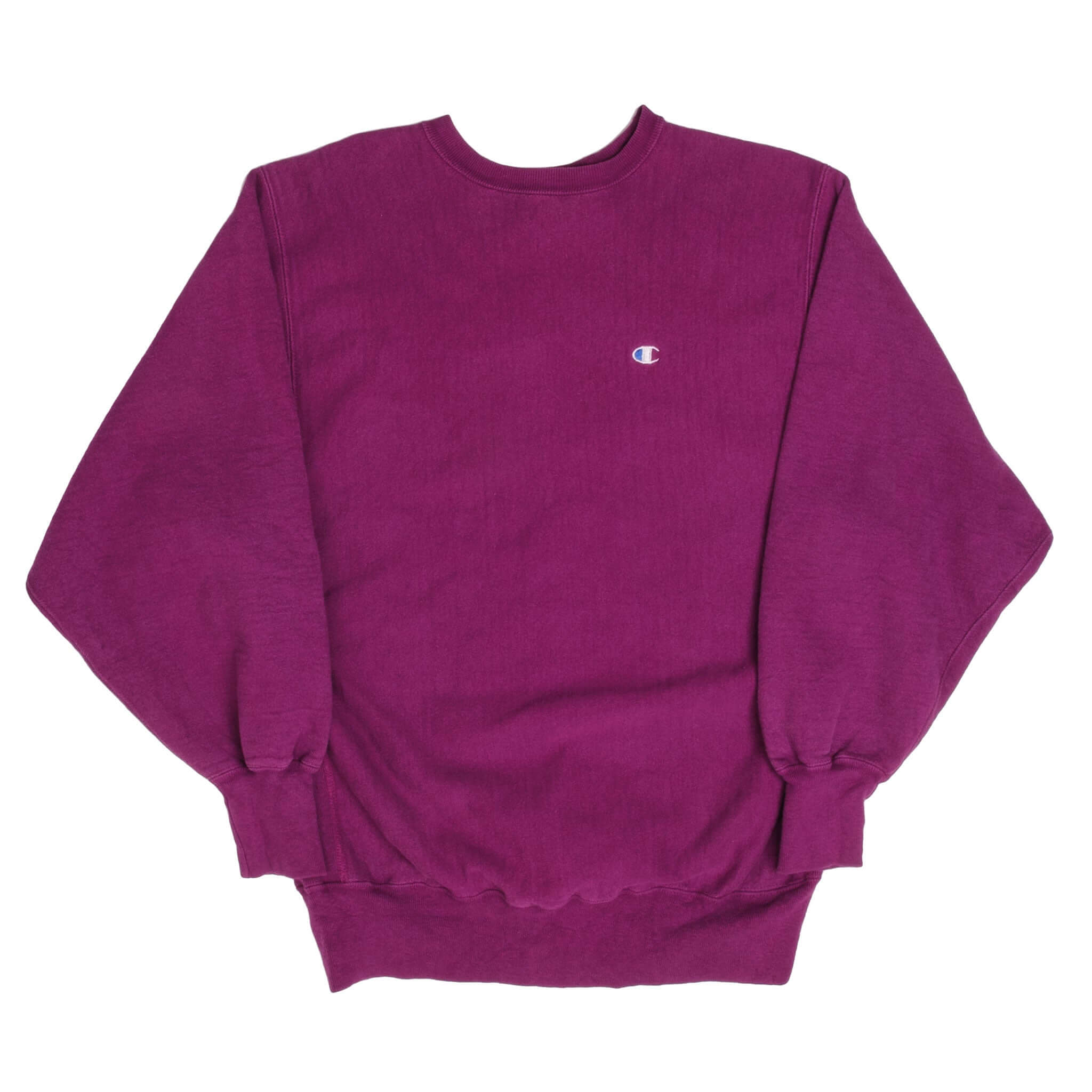 Full front view of fuchsia Champion Reverse Weave crewneck sweatshirt