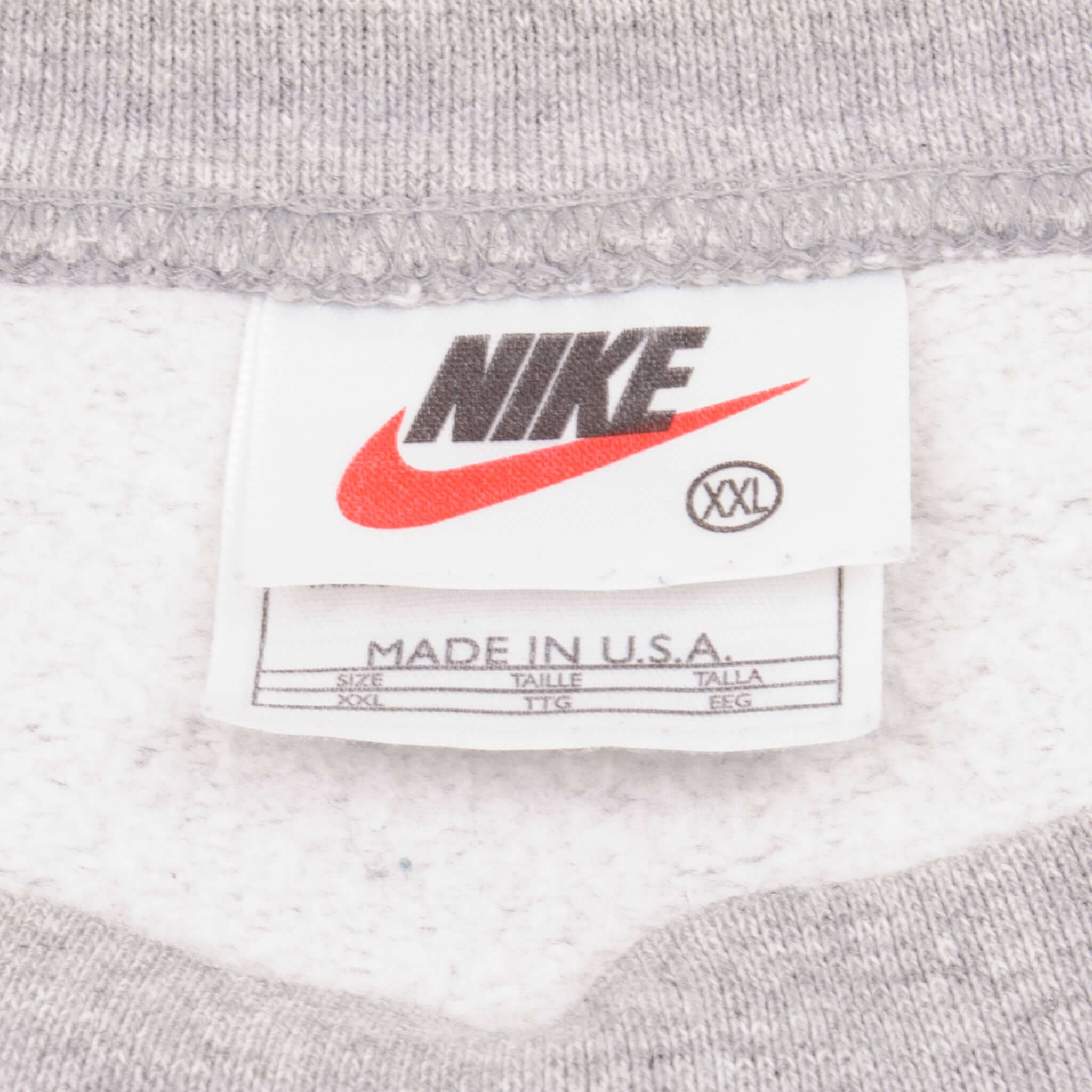 Vintage Grey Nike Swoosh Spellout Crewneck Sweatshirt 1990S Size 2XL Made In USA