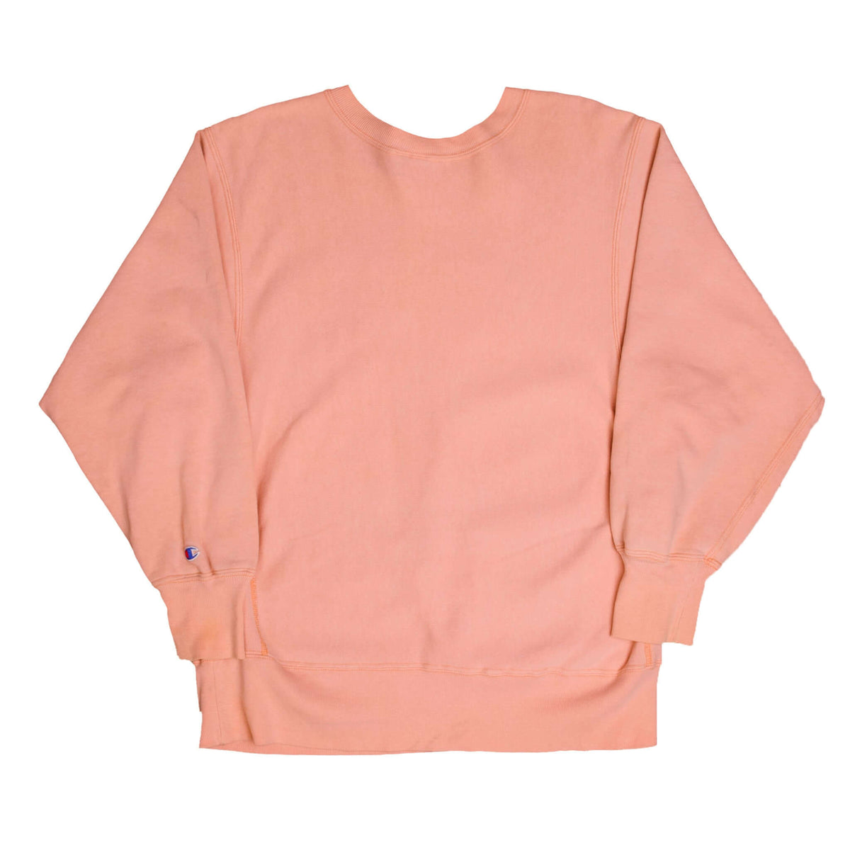 Back of pink Champion Reverse Weave crewneck sweatshirt with plain design