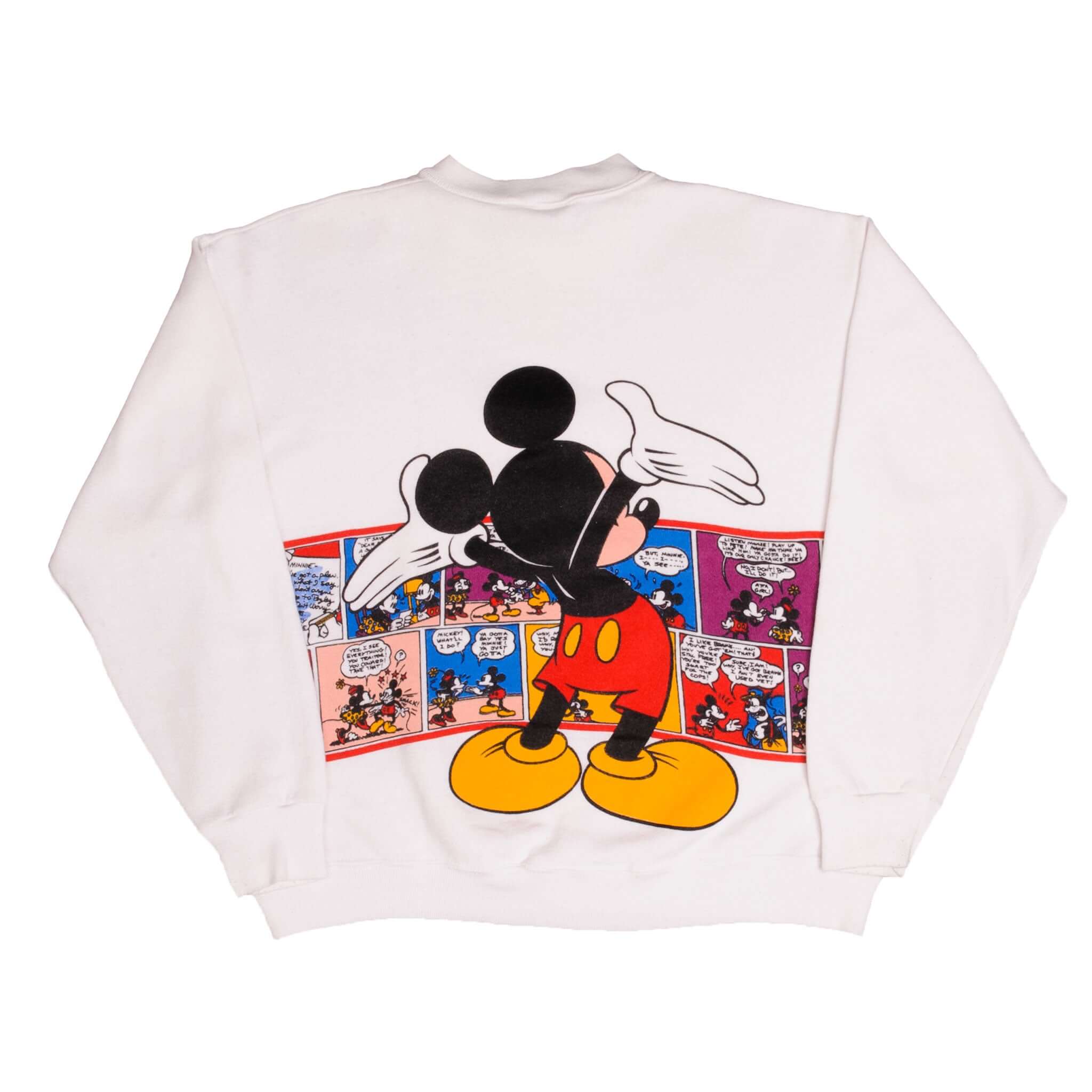 Vintage White Disney Mickey Mouse Cartoon Comics By Velva Sheen Sweatshirt 1980S Size Large Made In USA