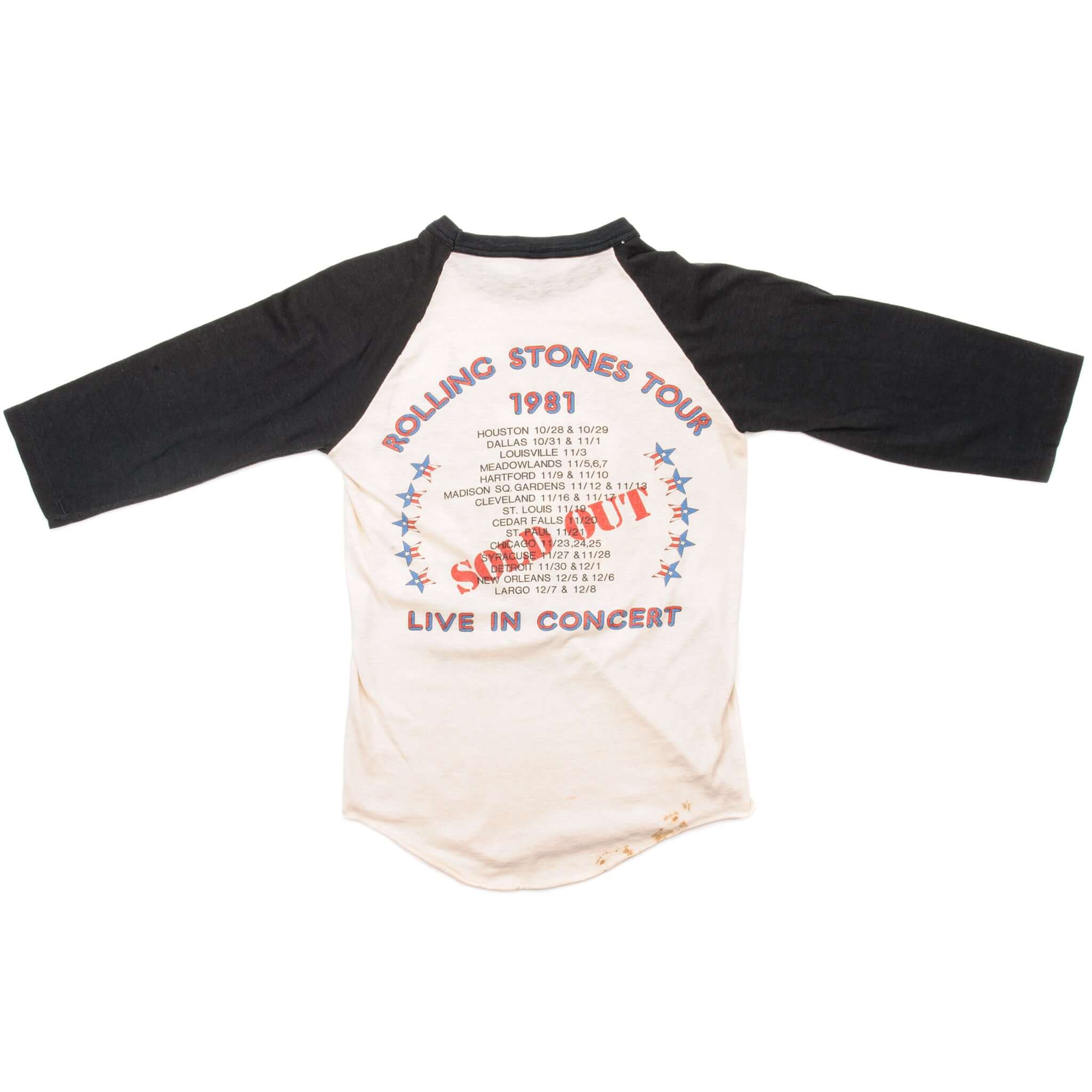 Vintage The Rolling Stones Tour Live In Concert Raglan Tee Shirt 1981 Size XS Made In USA. IVORY