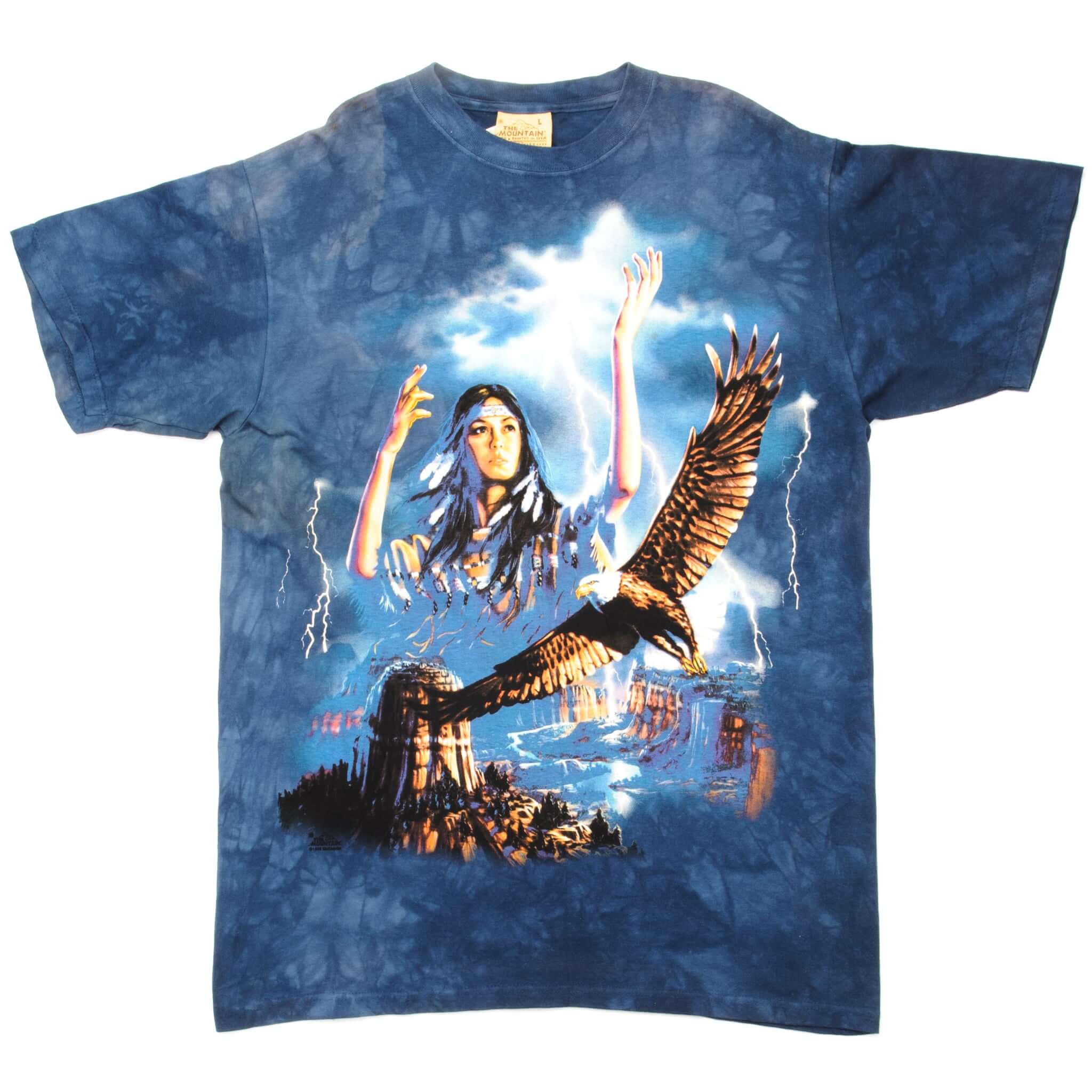 Vintage Tie-Dye American Indian With Bald Eagle Tee Shirt 1999 Size Large Deadstock.