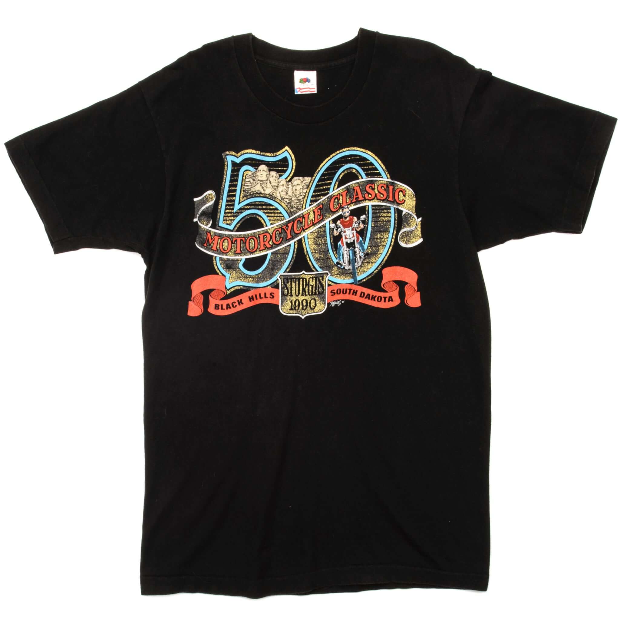 Full front view of black Sturgis Motorcycle Classic T-shirt with 50th rally graphic