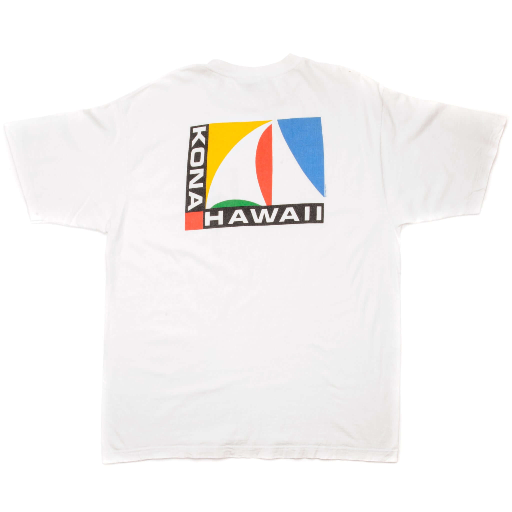 Vintage Kona Hawaii Tee Shirt Size Large Made In USA with single stitch sleeves. white