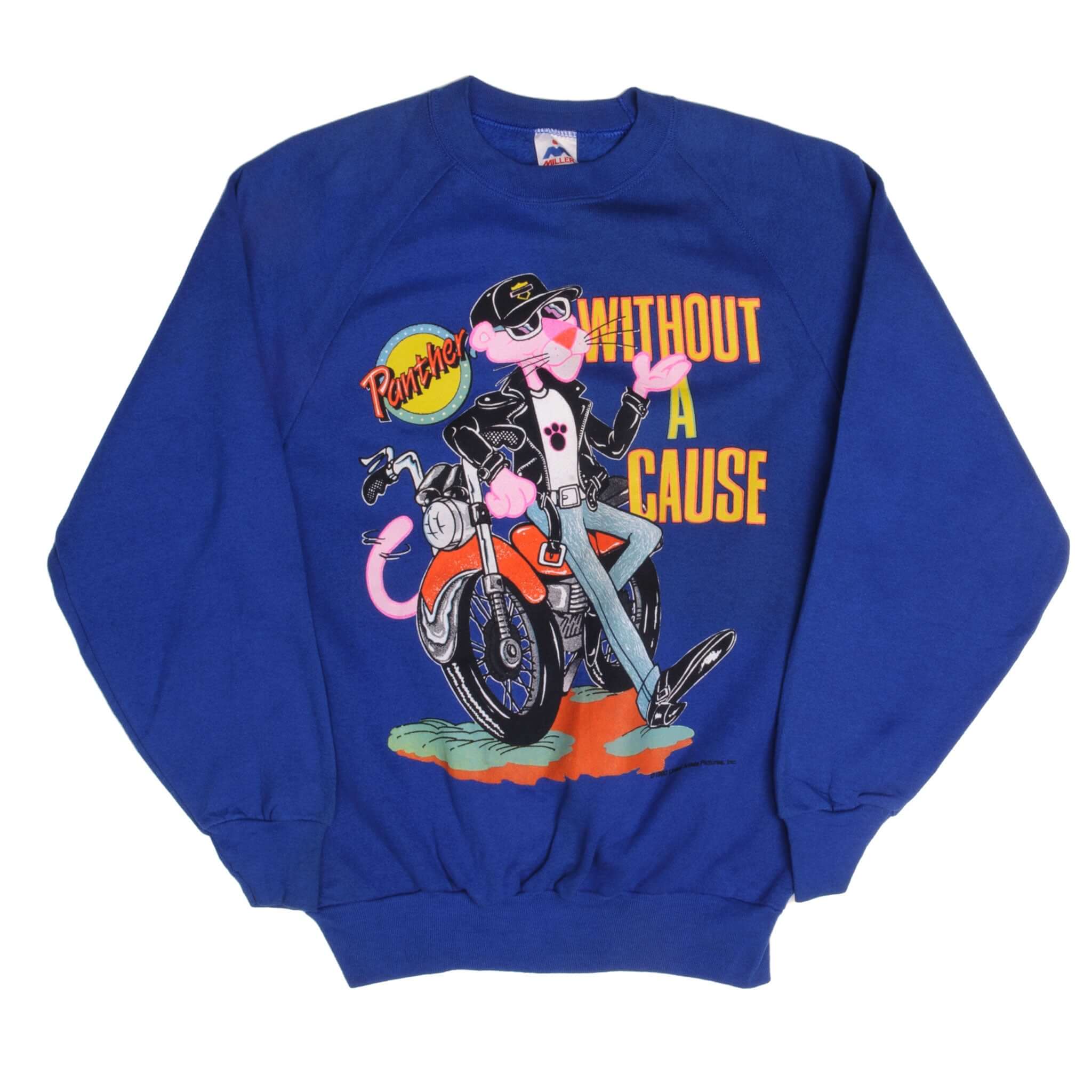 Vintage Blue Pink Pather Without A Cause Cartoon Sweatshirt 1980S Size Large Made In USA