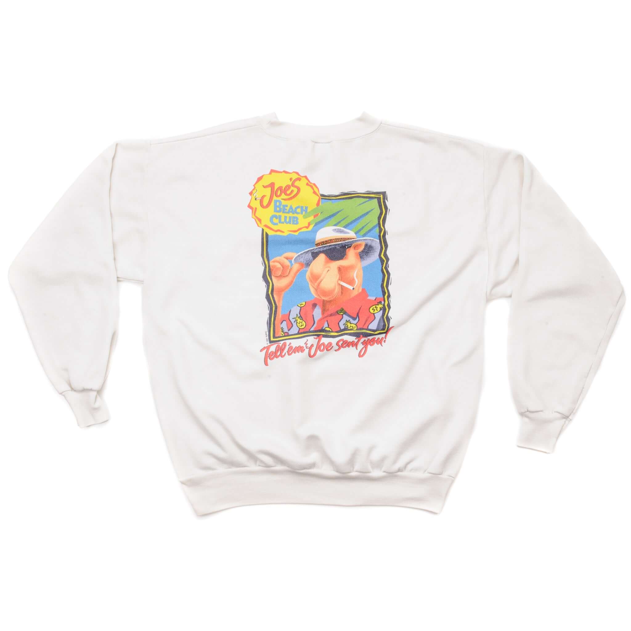 Vintage Camel Joe's Beach Club Tell'em Joe sent you ! Sweatshirt 1993 Size Large Made In USA. ivory