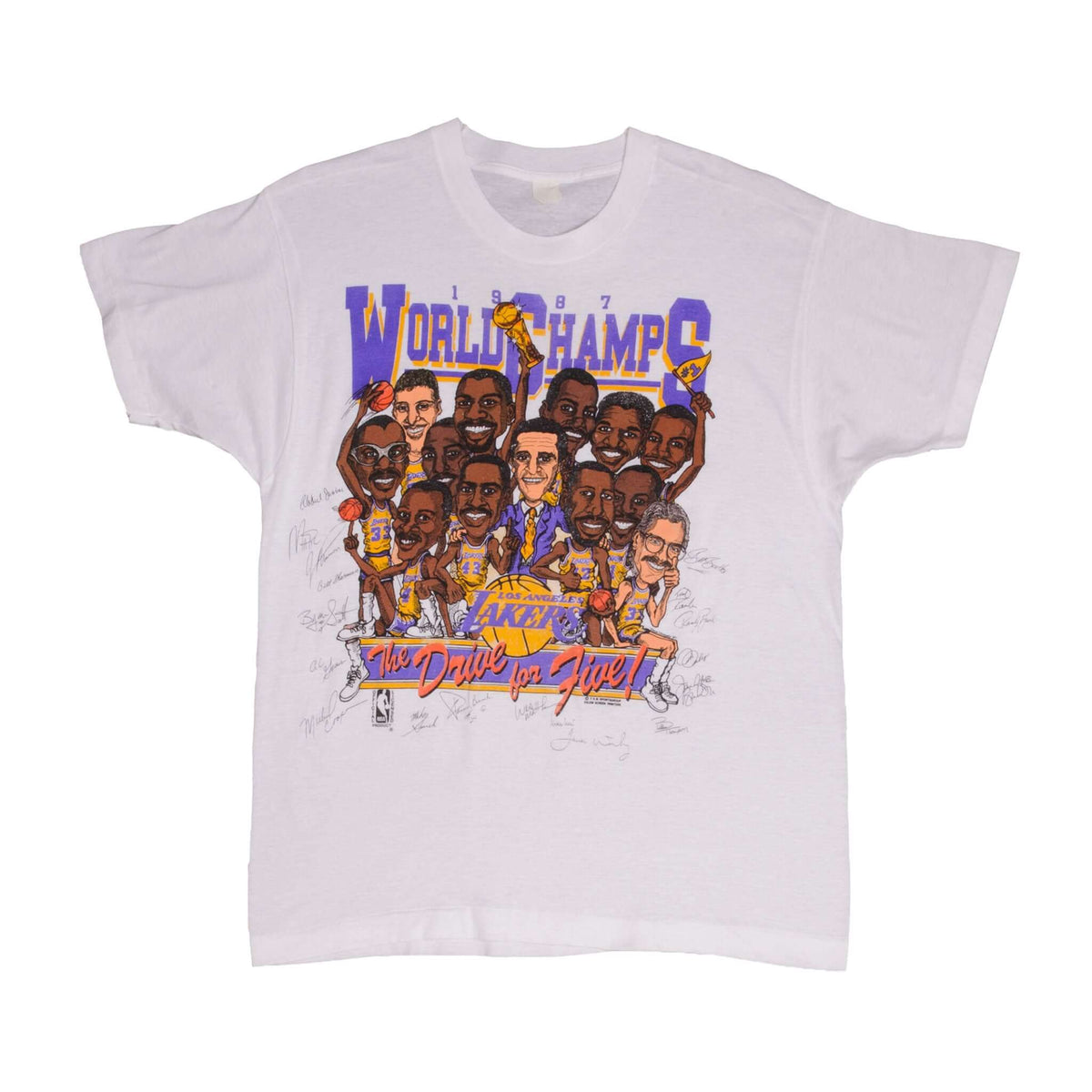 Vintage NBA Los Angeles Lakers World Champs 1987 Tee Shirt Size Medium With Single Stitch Sleeves