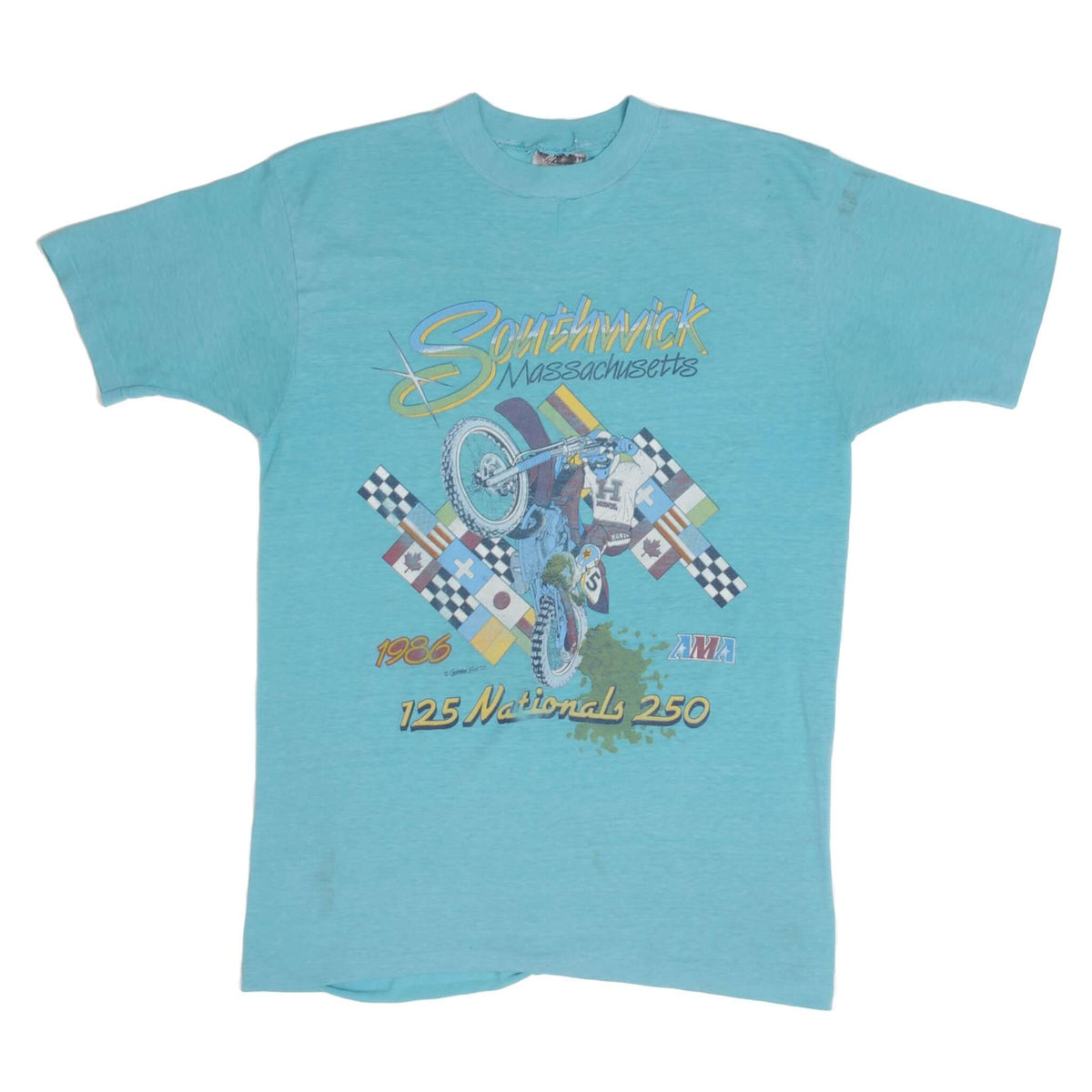 Vintage AMA Southwich Massachusetts 125 Nationals 250 1986 Tee Shirt Size Medium Made In USA With Single Stitch Sleeves