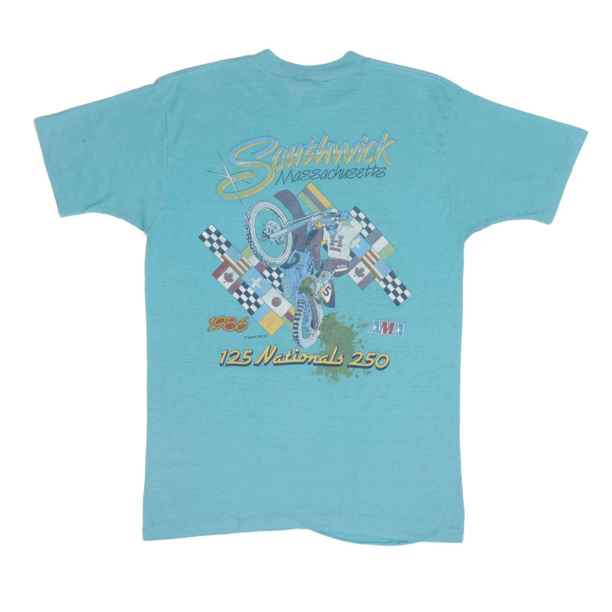 Vintage AMA Southwich Massachusetts 125 Nationals 250 1986 Tee Shirt Size Medium Made In USA With Single Stitch Sleeves